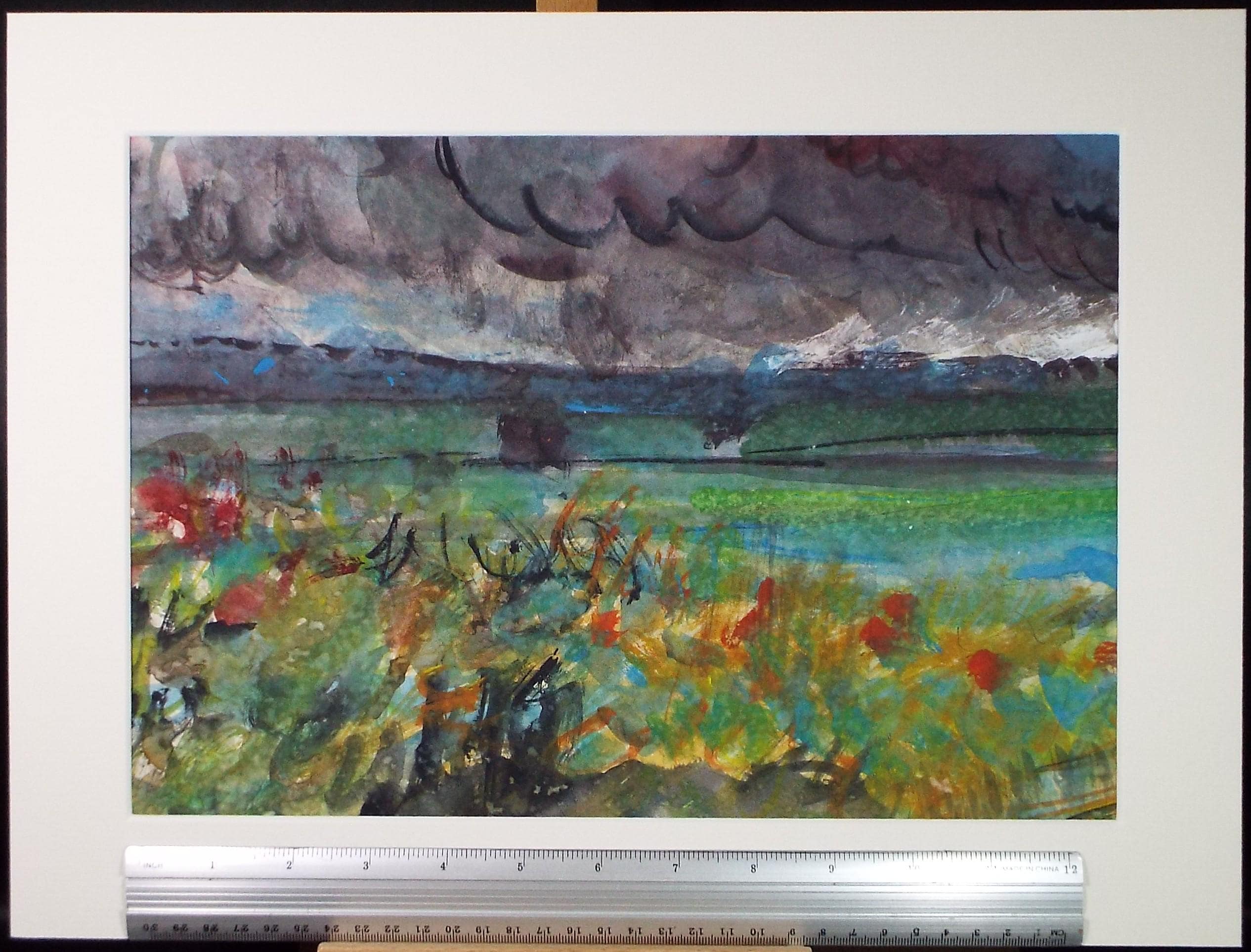 Original Watercolour, 'Fields below as stormy sky', John Gilbey Bowes (1929-2011), Circa 1990's