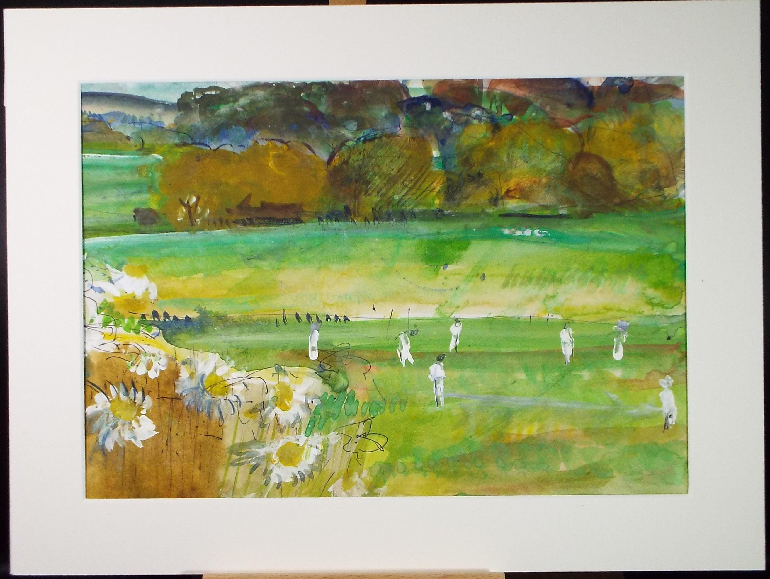 Original Watercolour & Gouache, 'Cricket Match', John Gilbey Bowes (1929-2011), Circa 1990's