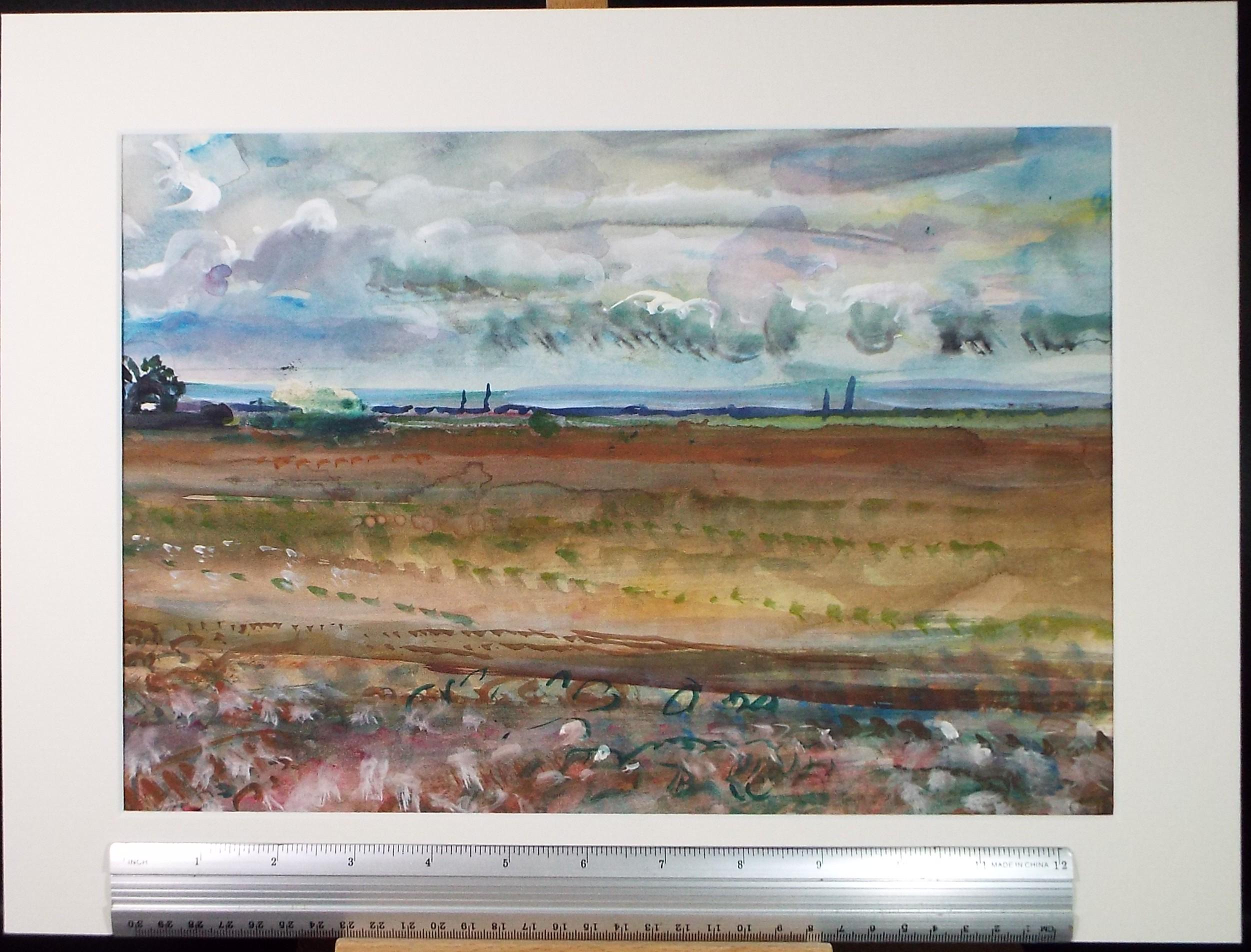 Watercolour and Gouache, 'Autumn fields', John Gilbey Bowes (1929-2011), Circa 1990's