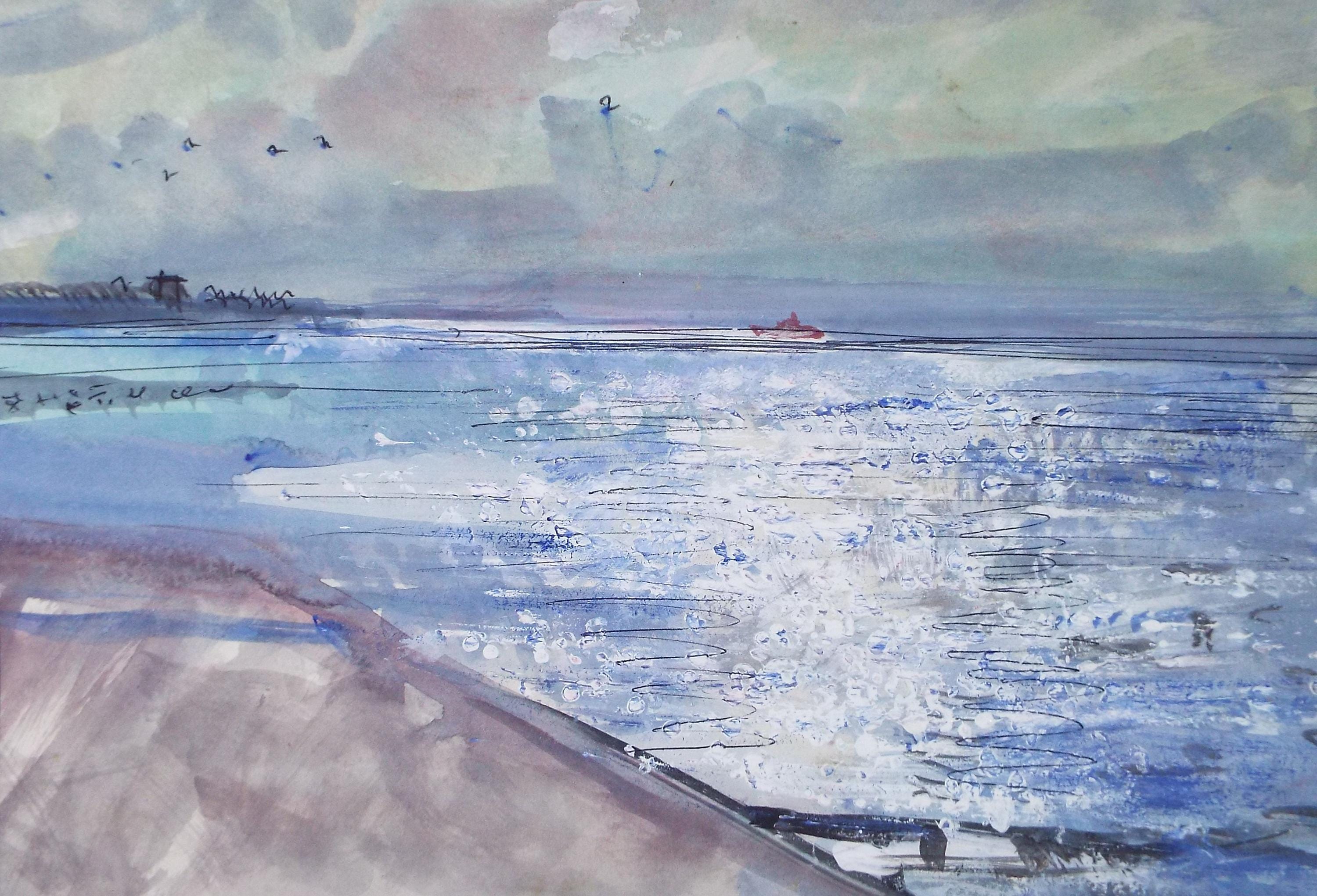 Original Watercolour & Gouache, 'Coastal Surf', John Gilbey Bowes (1929-2011), Circa 1990's