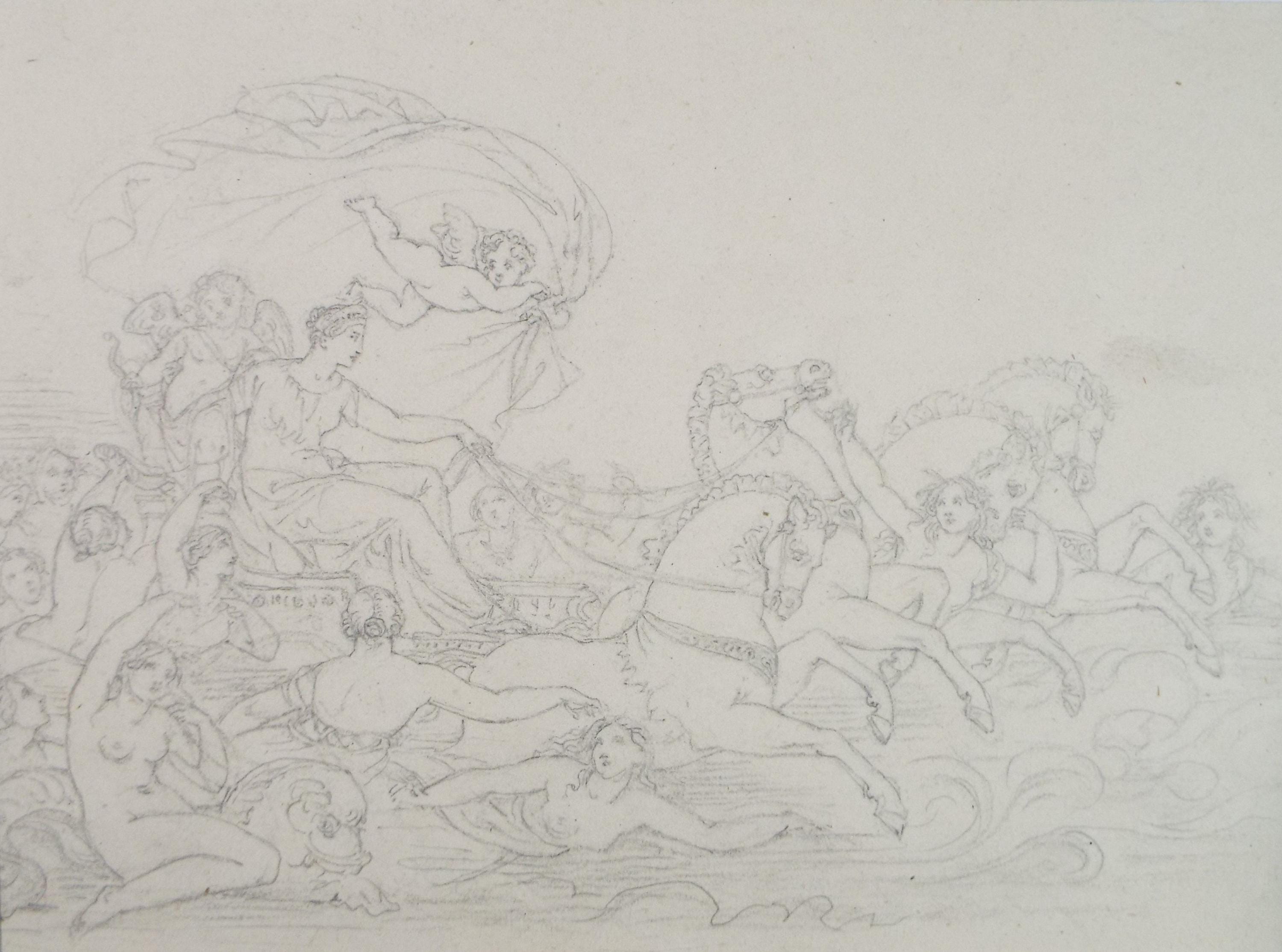 Original Pencil Drawing,'Chariot with female nudes', John Wood (1801-1870), Mid 19th Century