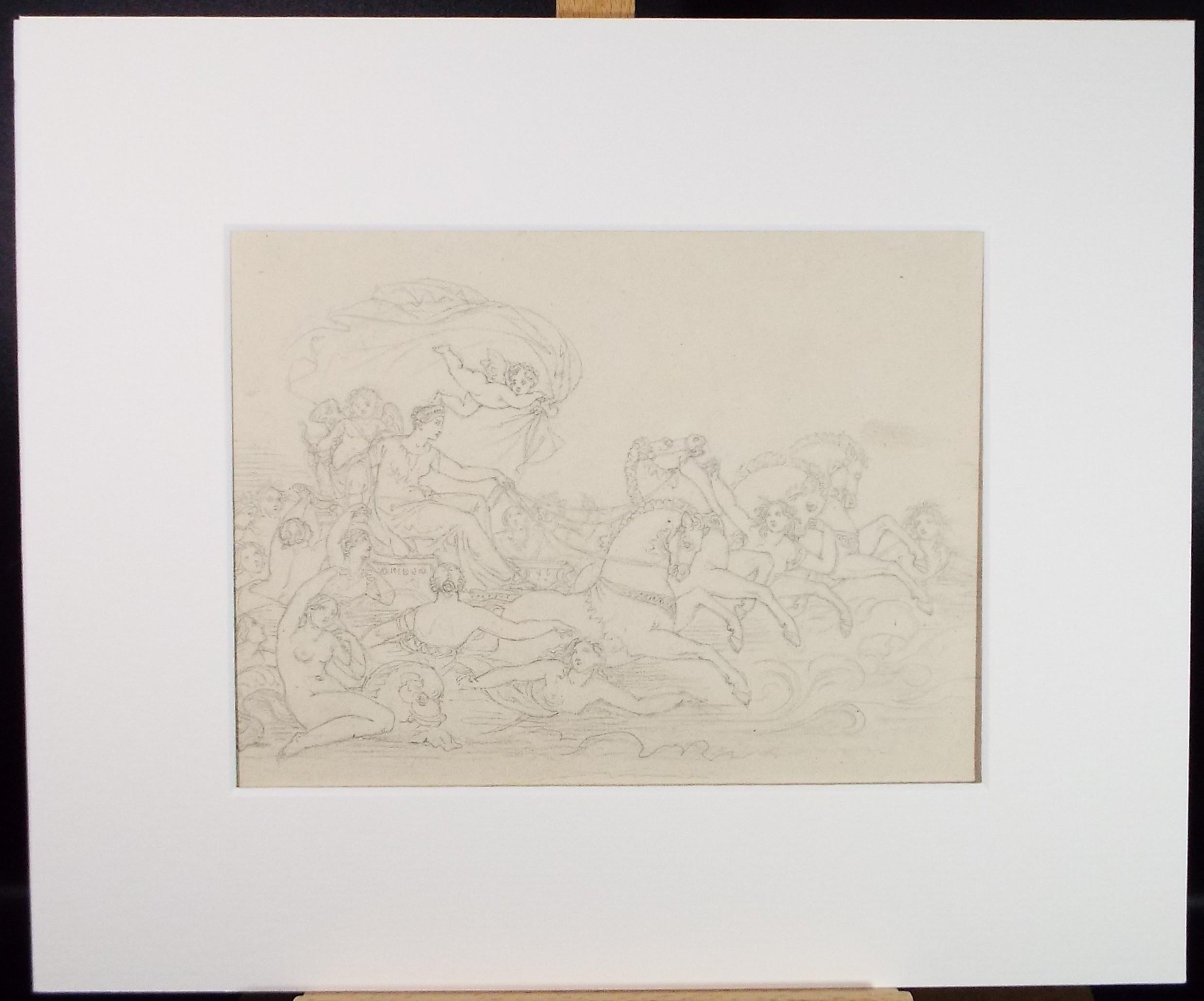 Original Pencil Drawing,'Chariot with female nudes', John Wood (1801-1870), Mid 19th Century