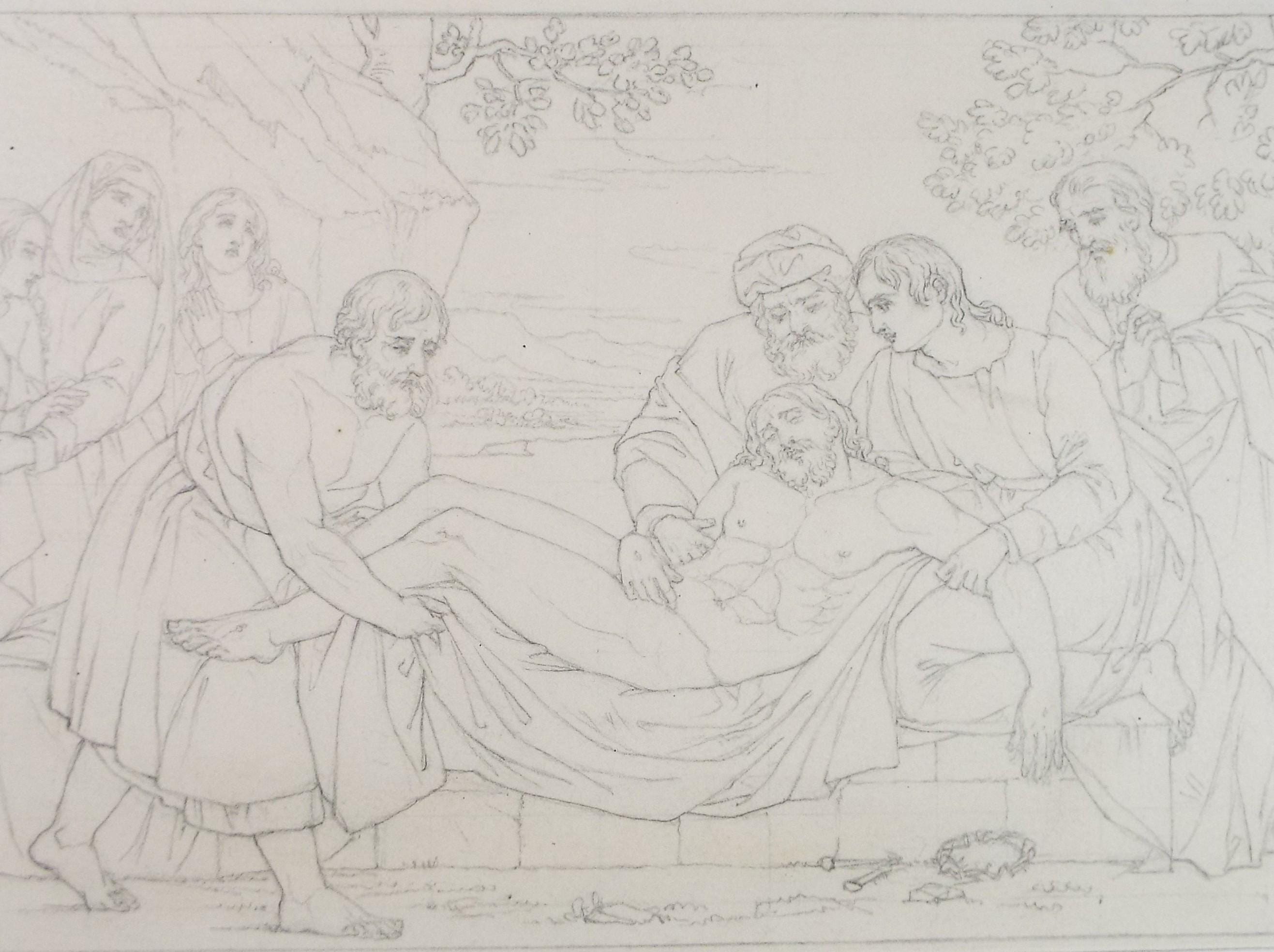 Original Pencil Drawing,'Biblical scene with figures', John Wood (1801-1870), Mid 19th Century