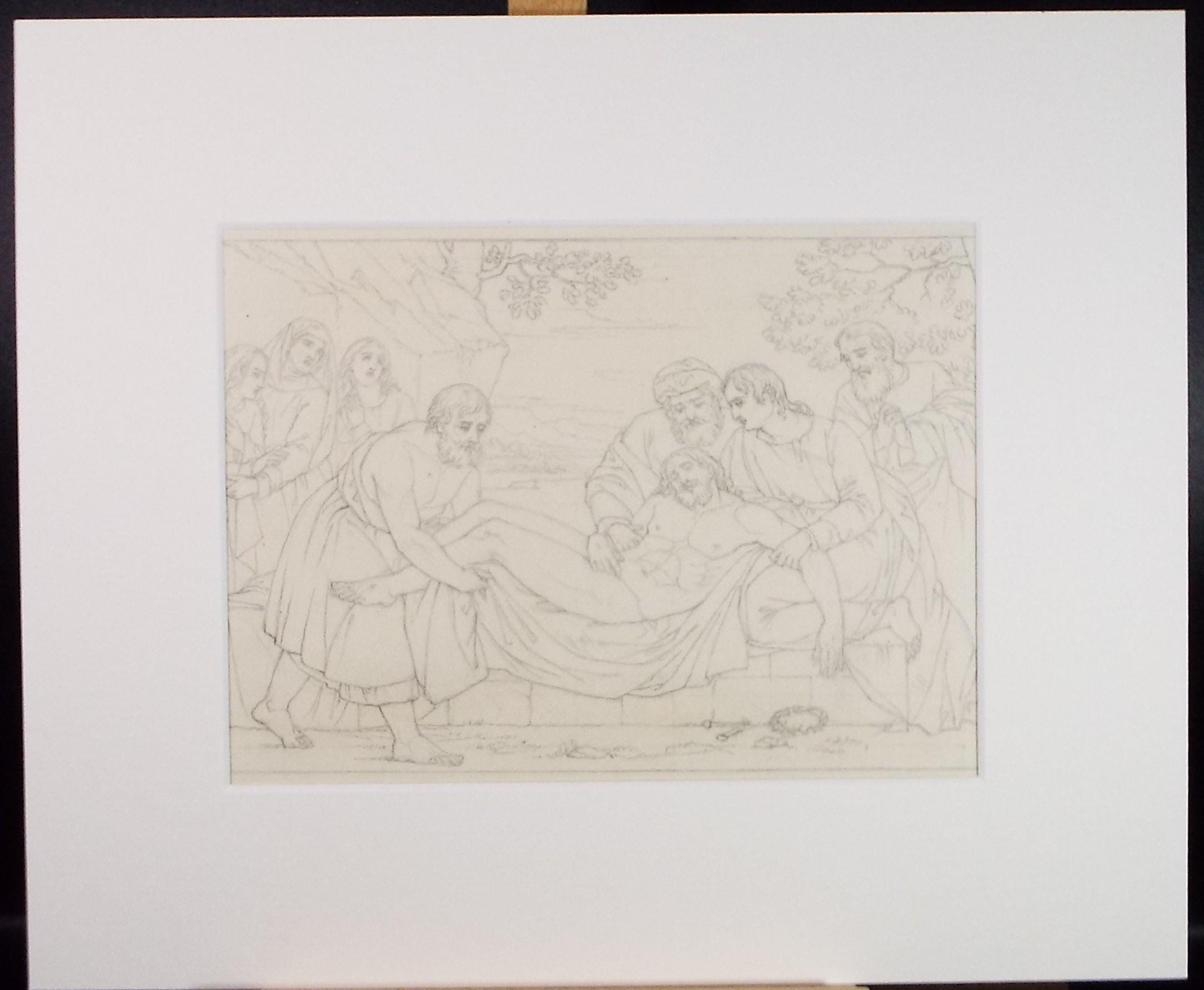 Original Pencil Drawing,'Biblical scene with figures', John Wood (1801-1870), Mid 19th Century
