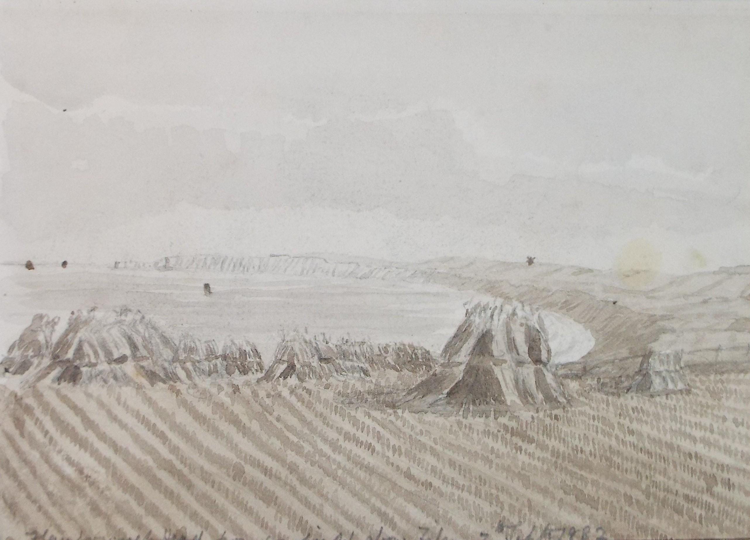 Original Watercolour on Paper, 'Cornfields on the coast', unknown artist, dated 1882