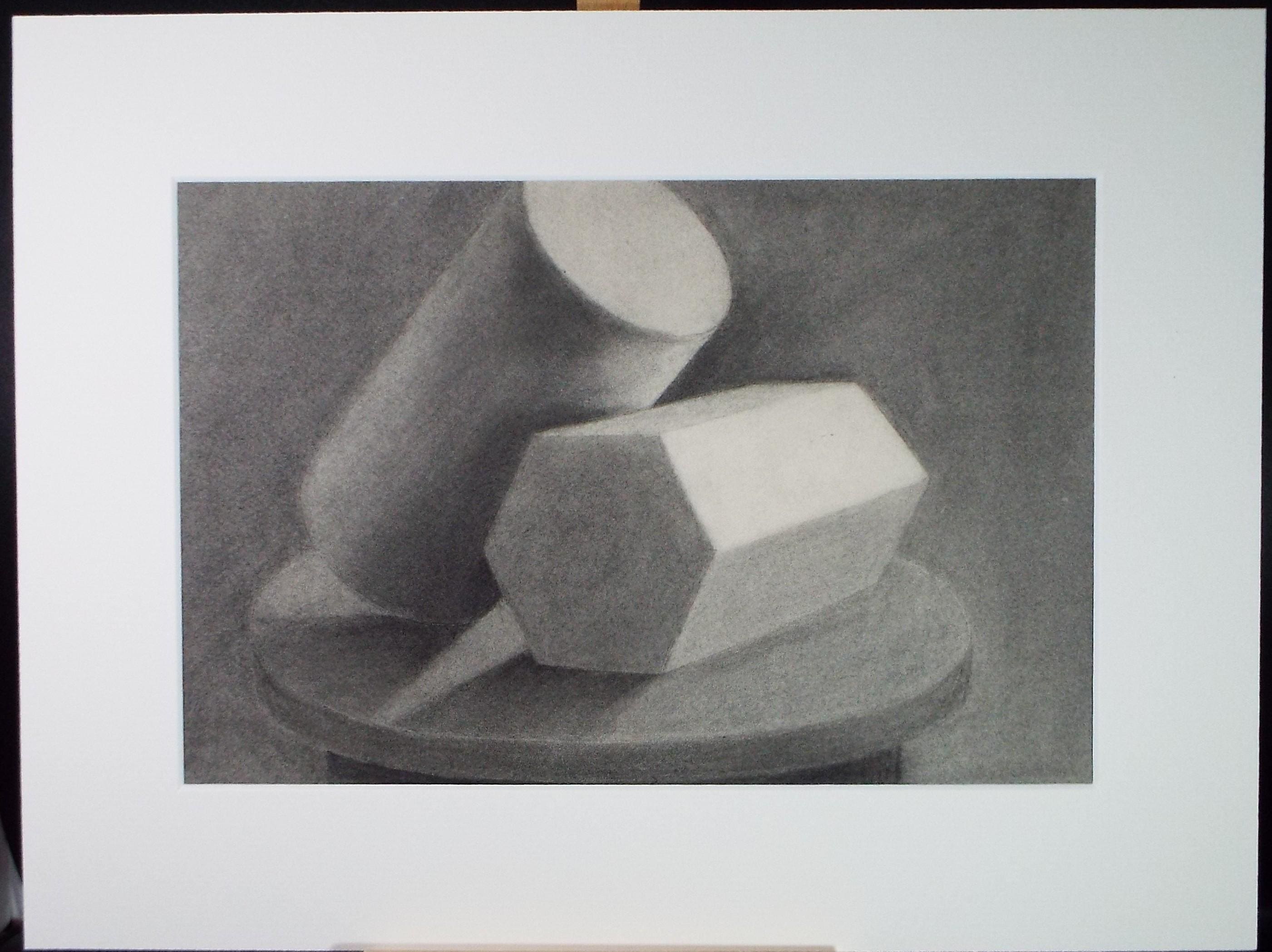 Pastel/Conte drawing, 'Drawing of Cylinders', Artist Unknown, Circa 1950's