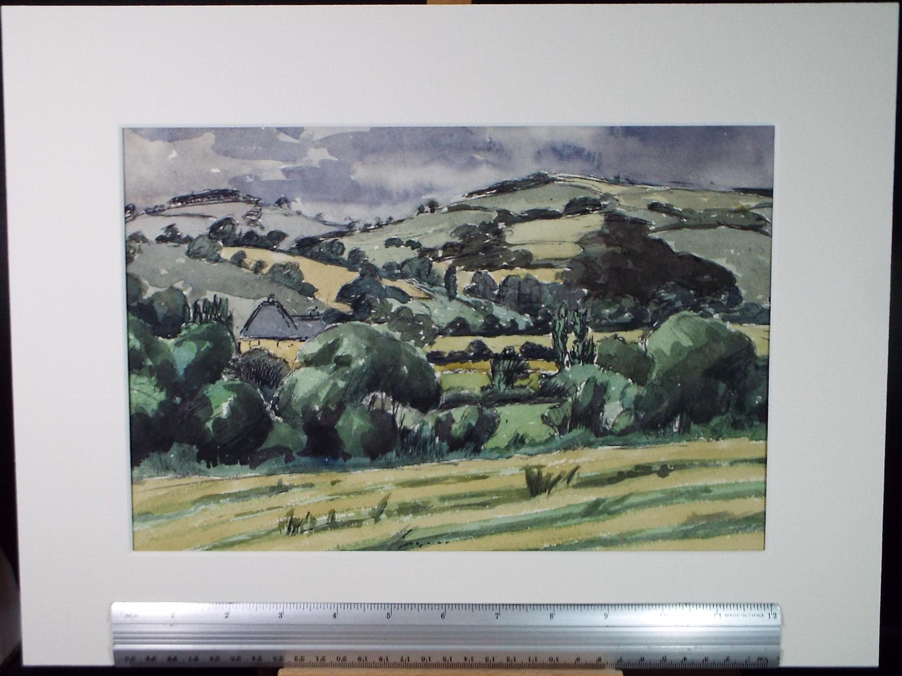Original Watercolour on Paper, 'Green Landscape', Circa 1970's, Artist Unknown