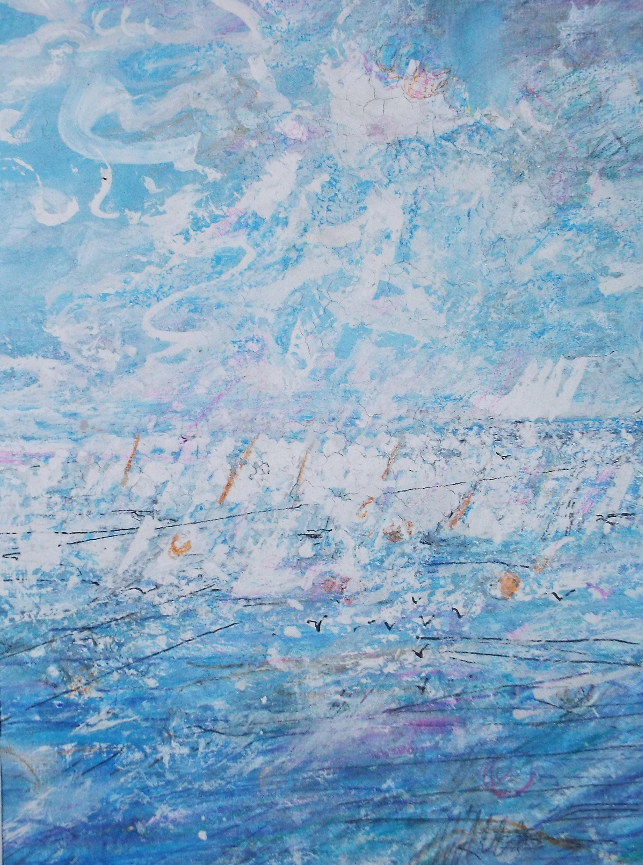 Original mixed media,'Seascape', circa 1990's, John Gilbey Bowles (1929-2011)