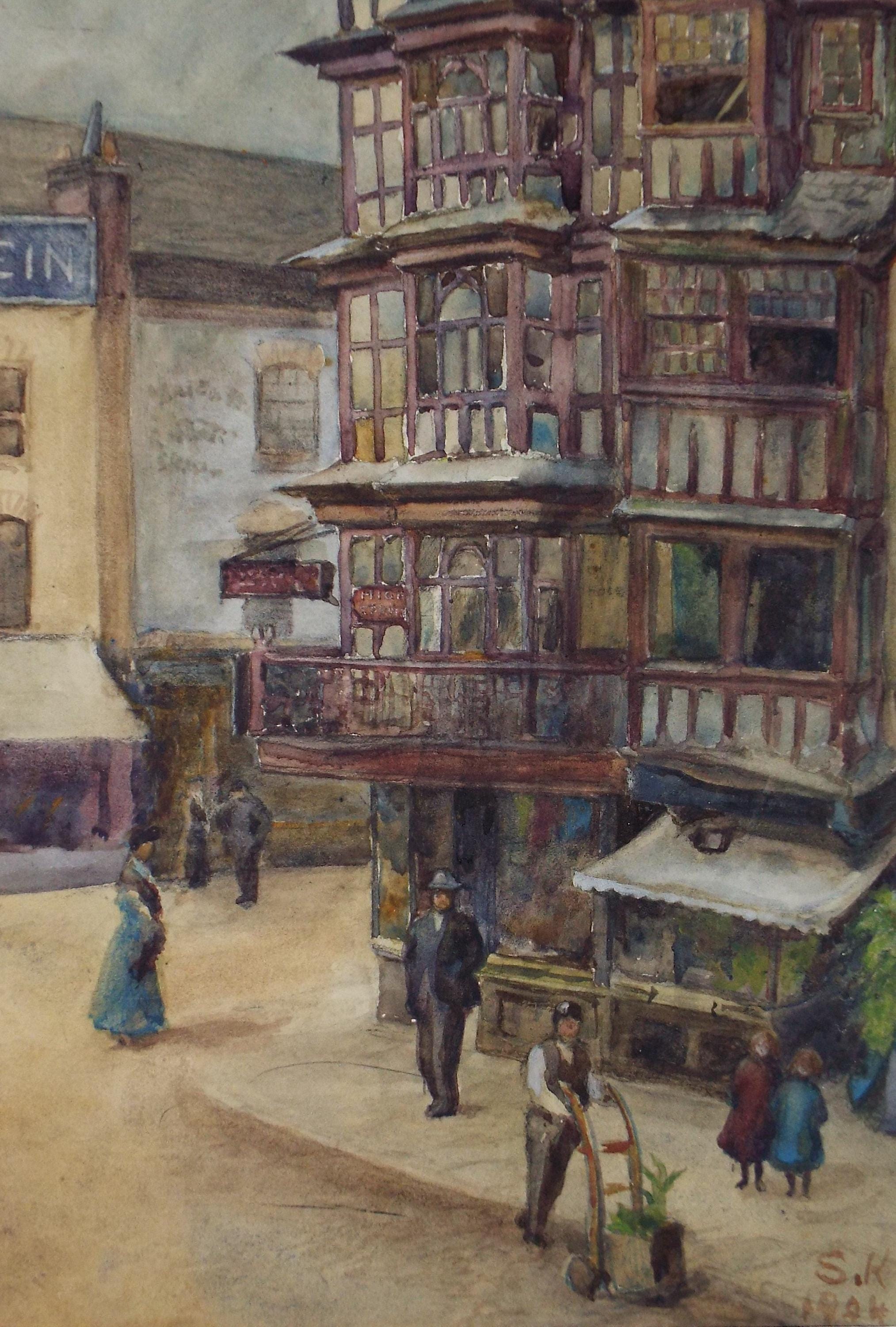 Original Watercolour, 'Street scene', Dated 1904, Initialled S.K.
