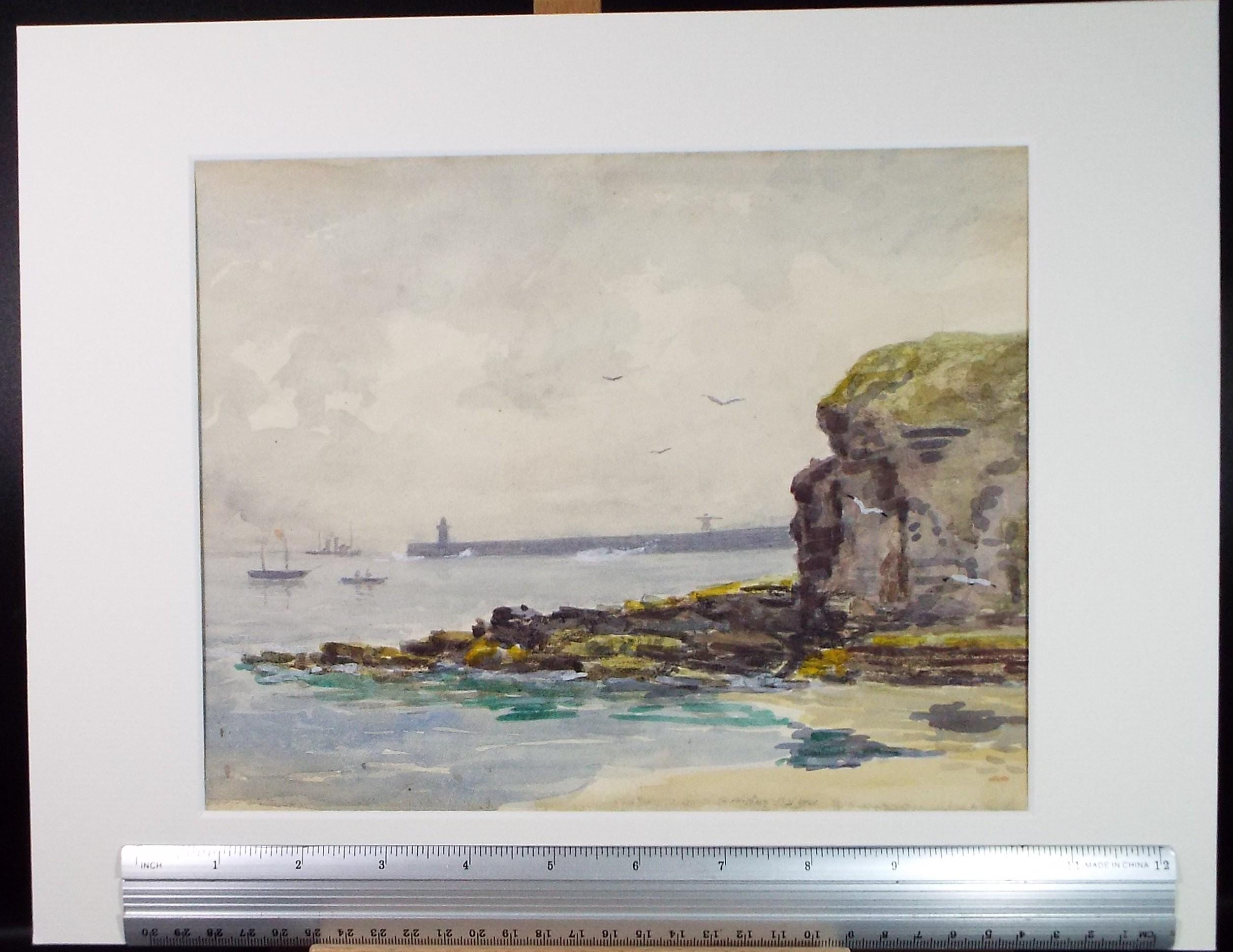 Original Watercolour, 'Harbour with Shipping', circa 1940's, J Valentine