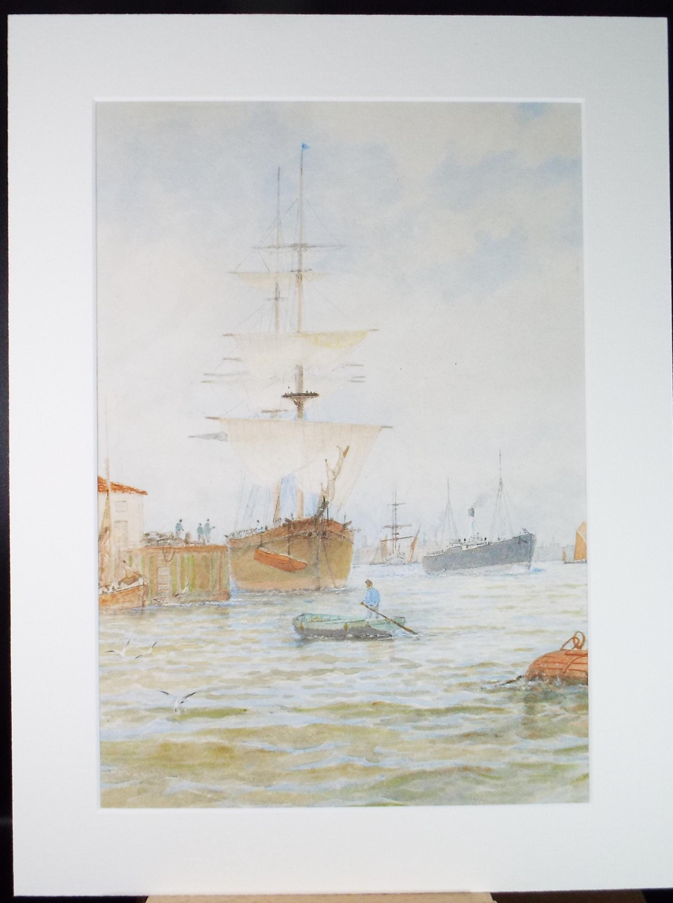 Original Watercolour,'Ships at the Port', Circa 1900, G N Walters