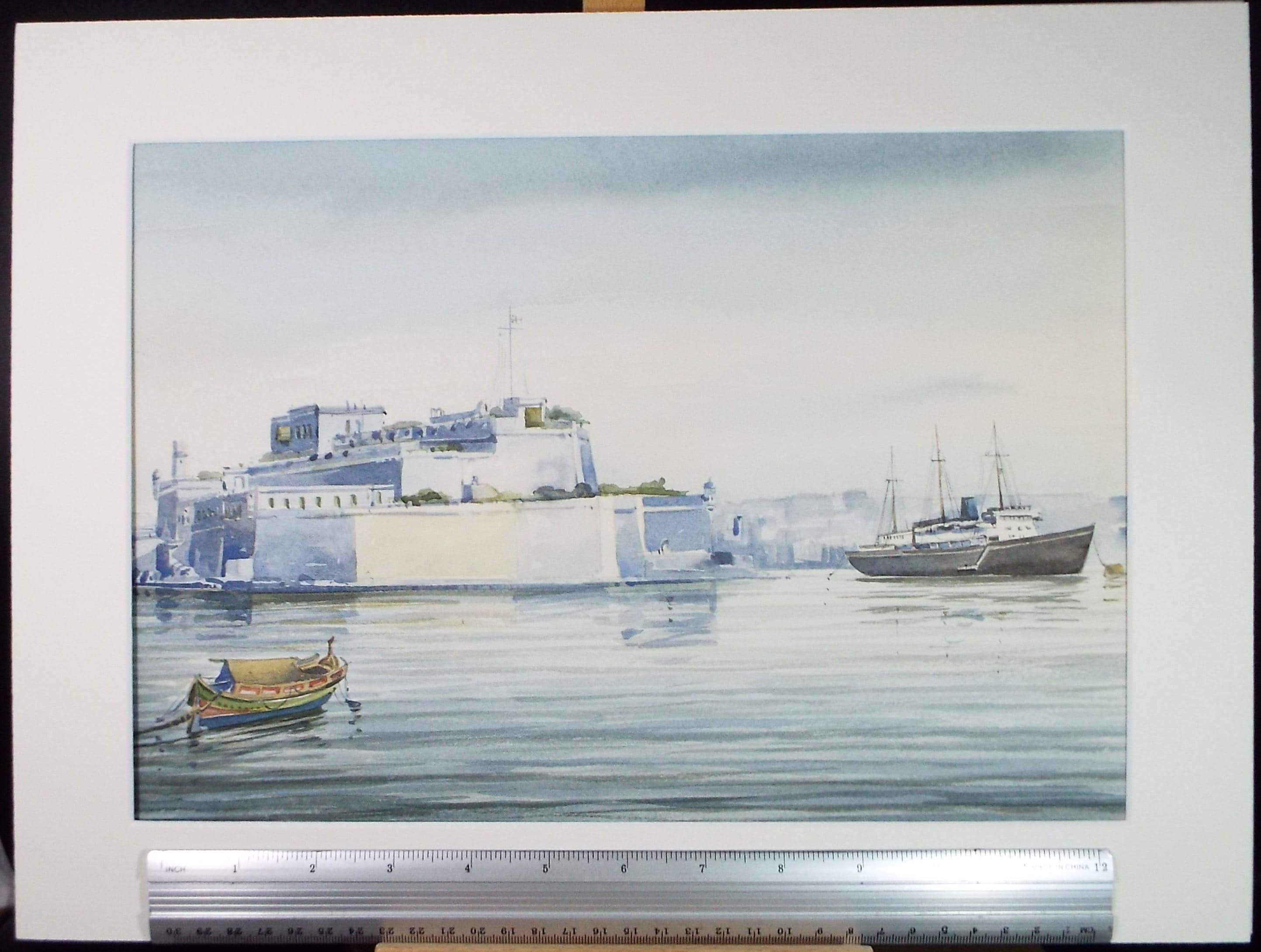 Original Watercolour , 'Malta Dockyard, Britannia Moored', dated 1978, Aldo M Gale