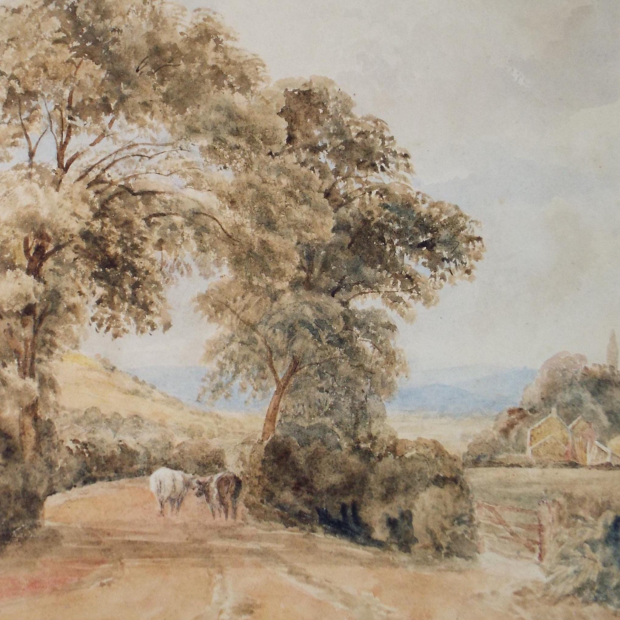 Original Watercolour, 'Cattle in a Lane' - Late 19th Century, Artist Unknown