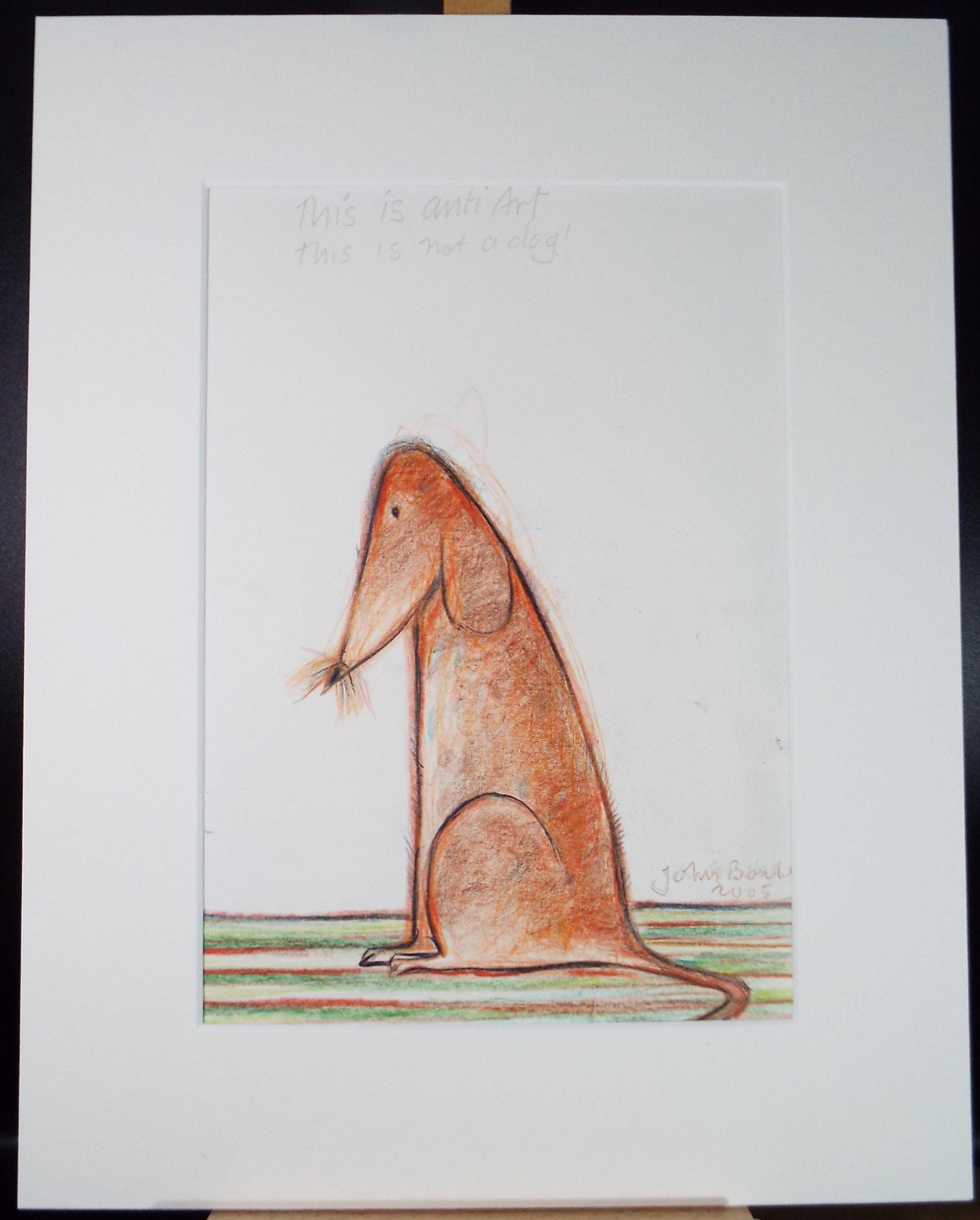 Original coloured pencil,'Anti dog', 2005, John Gilbey Bowles (1929-2011)