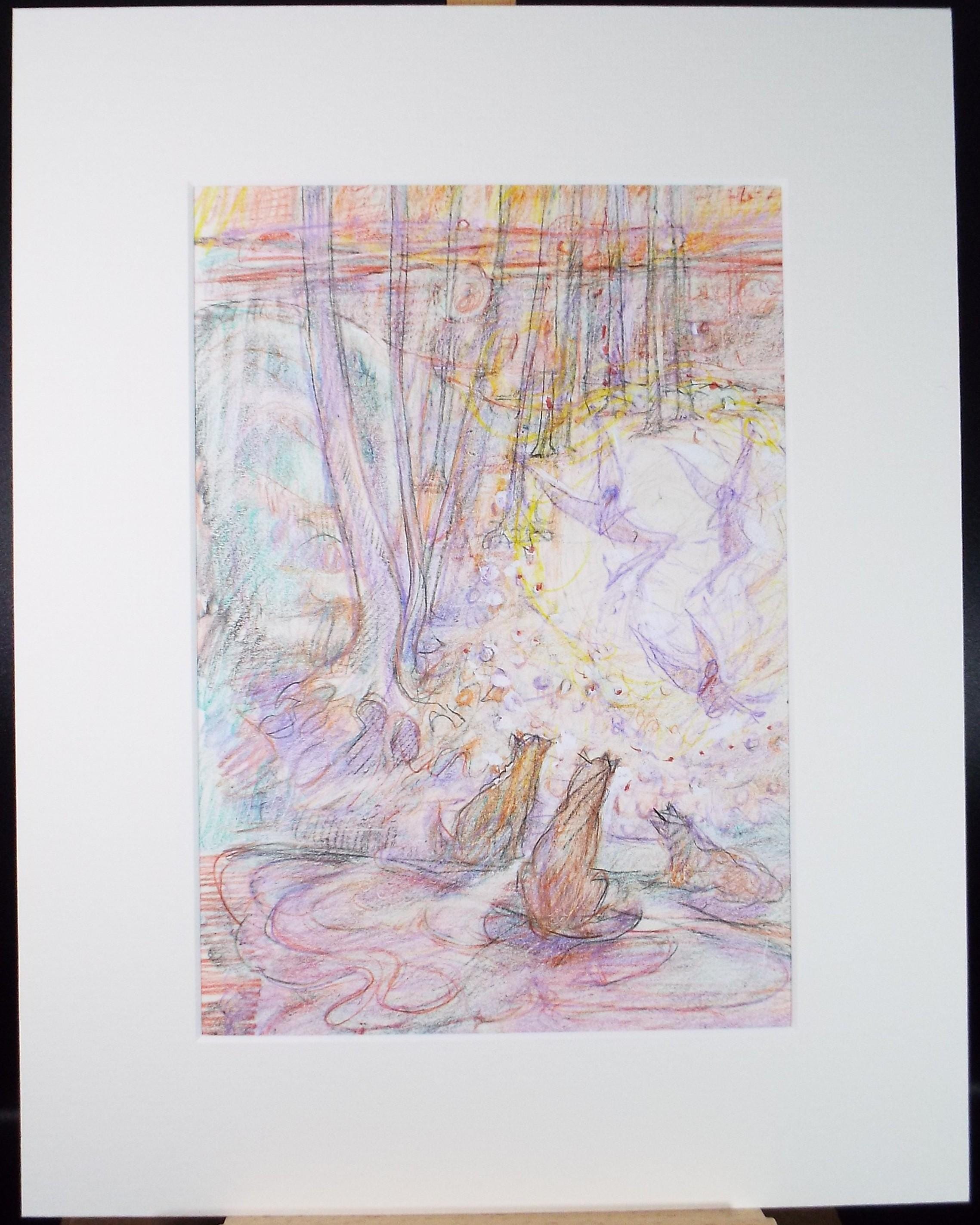 Original coloured pencil & Gouache,'Fairies in the Glade', 2005, John Gilbey Bowles (1929-2011)