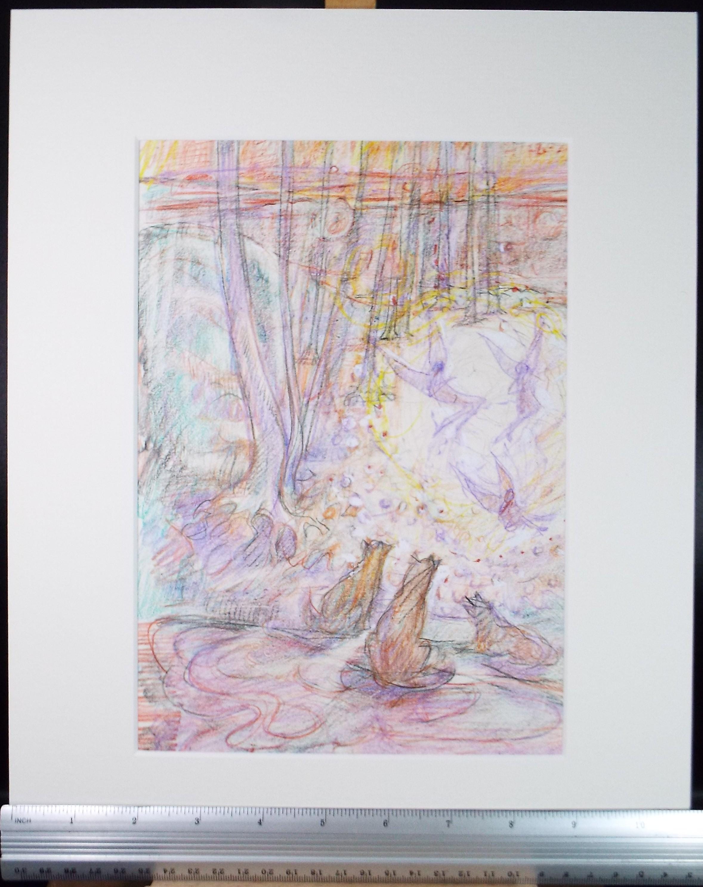 Original coloured pencil & Gouache,'Fairies in the Glade', 2005, John Gilbey Bowles (1929-2011)