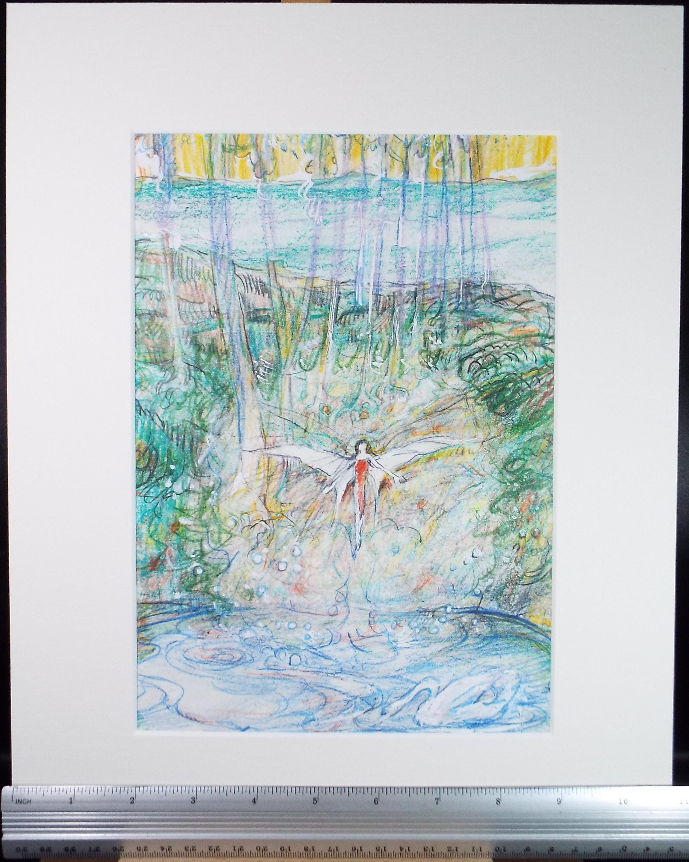 Original coloured pencil & Gouache,'A fairy pool', 2005, John Gilbey Bowles (1929-2011)