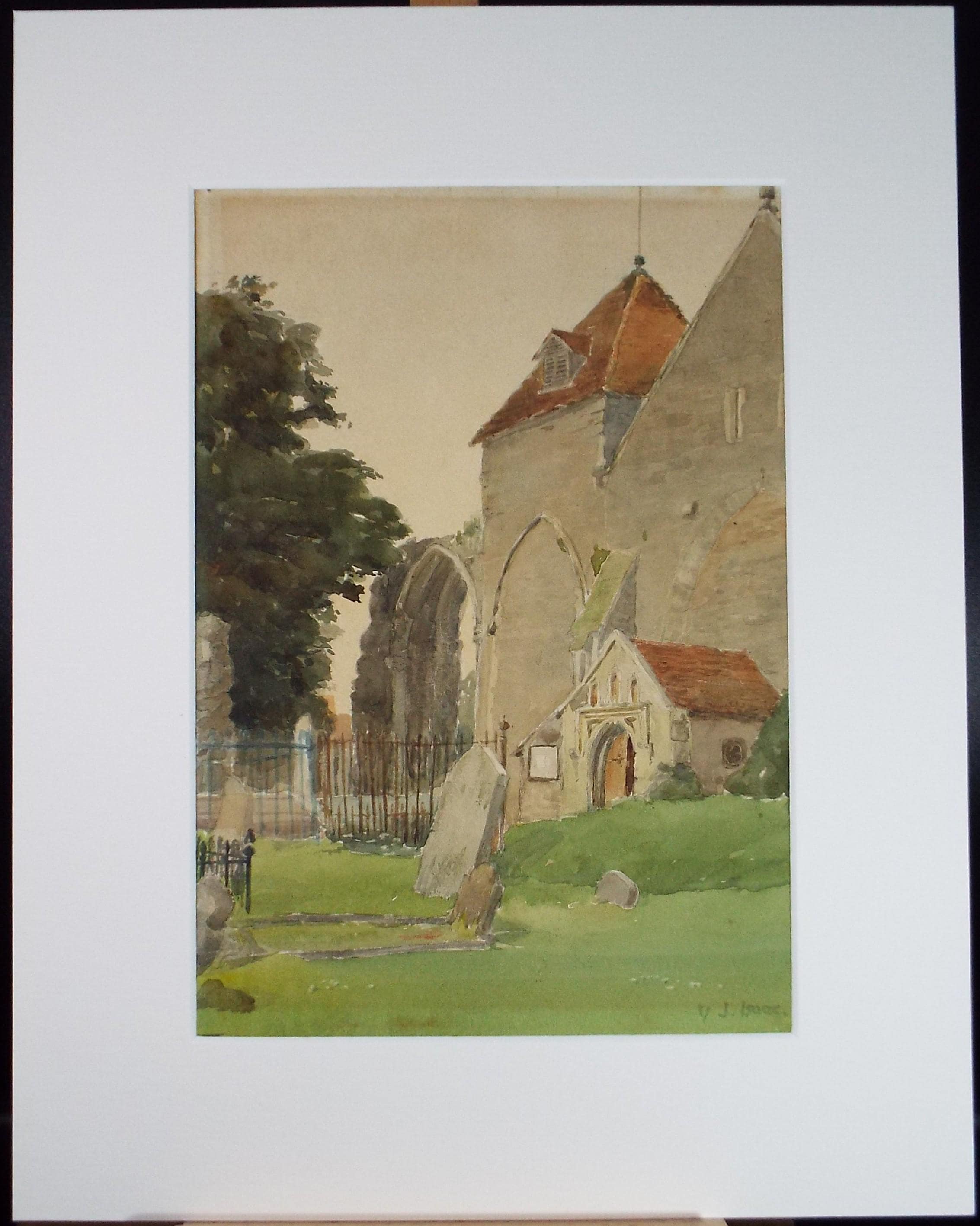 Original Watercolour, 'Church Study', Circa 1930's, V J Isaac