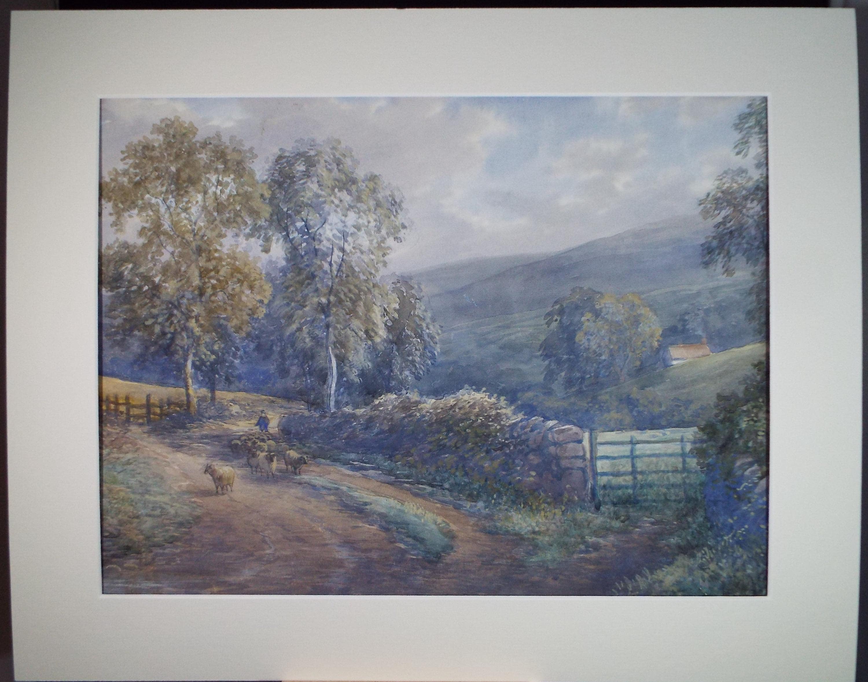 Original Watercolour, 'Herding sheep', Circa 1900, Artist Unknown