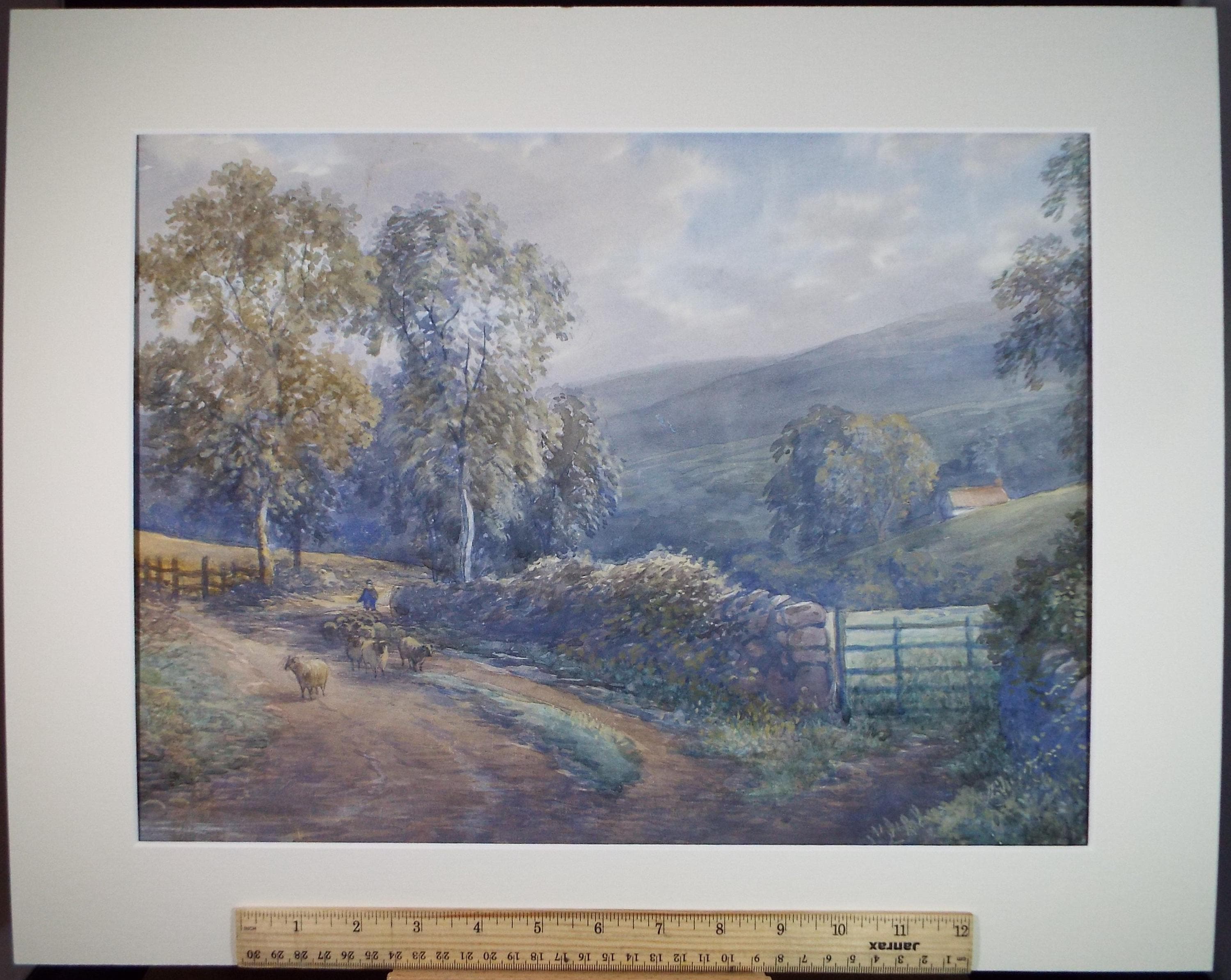 Original Watercolour, 'Herding sheep', Circa 1900, Artist Unknown