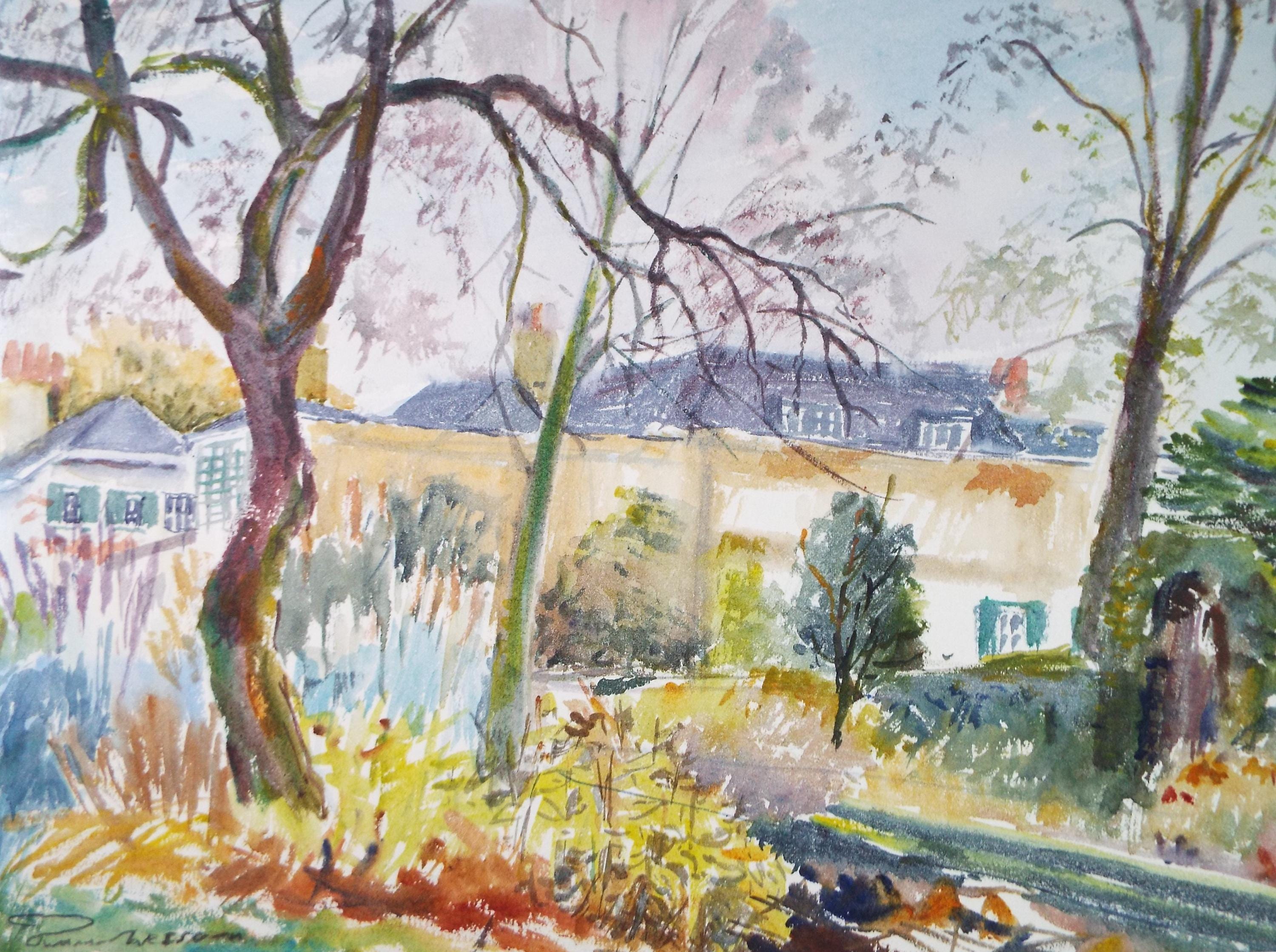 Original Watercolour, 'A Country House in a Lane, circa 1970's, Artist Unknown