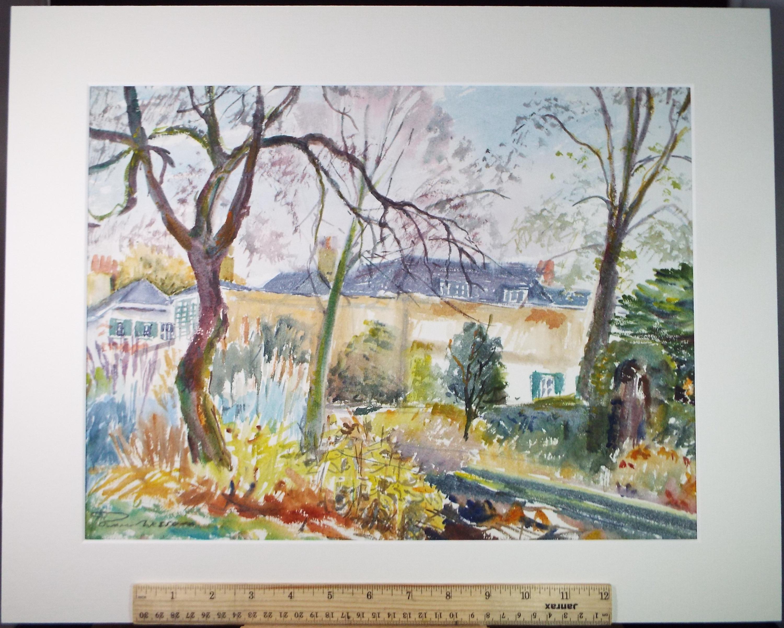 Original Watercolour, 'A Country House in a Lane, circa 1970's, Artist Unknown