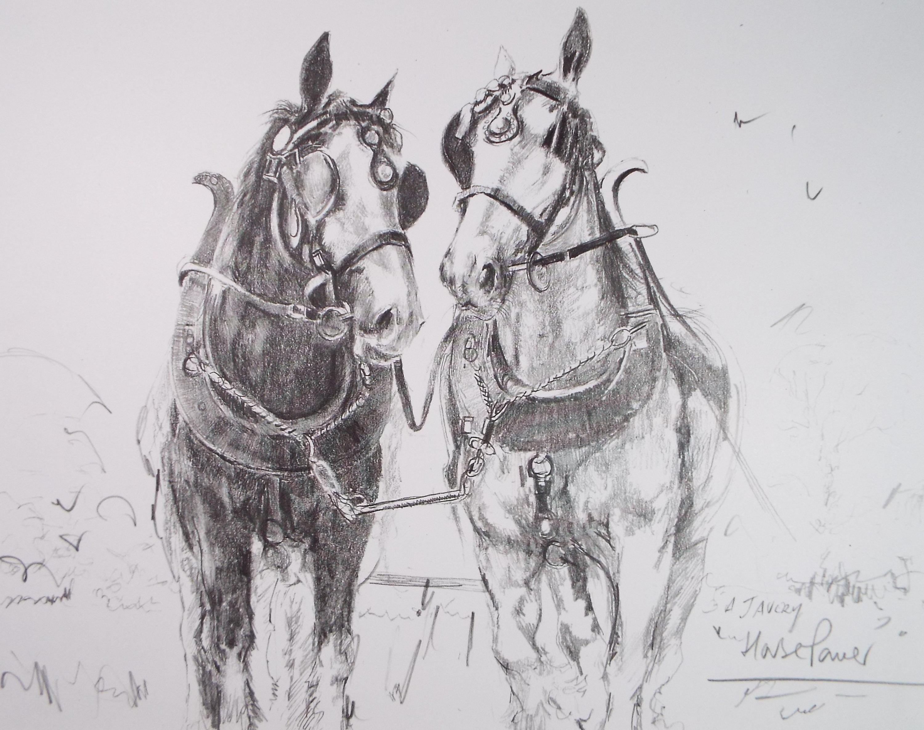 Original Pencil drawing, 'Horse power', A Javery, circa 1980's