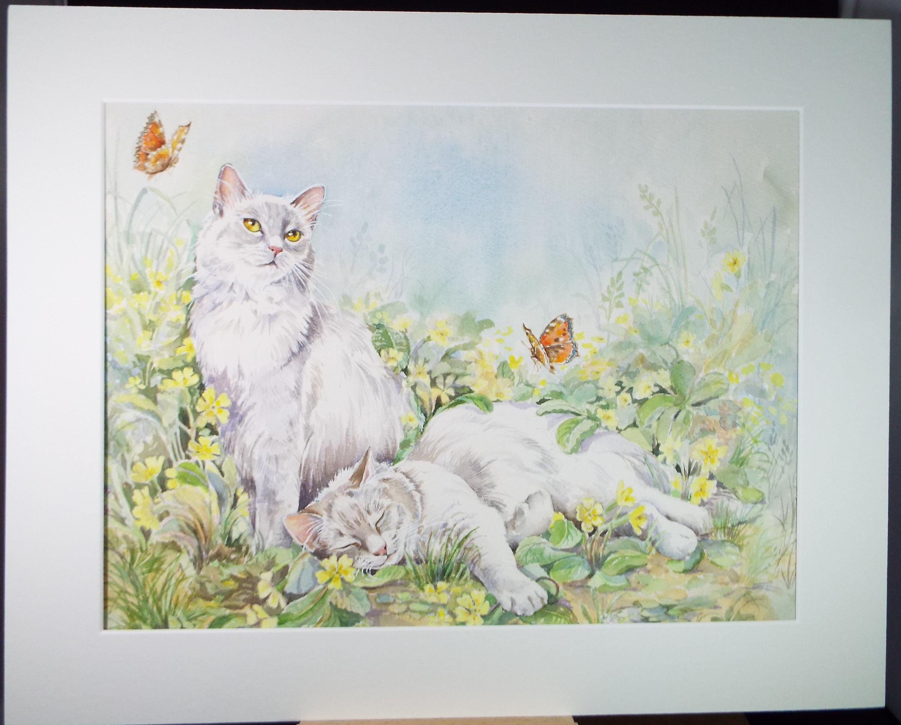 Original Watercolour, 'Prim & Rosie with Butterflies',P Martins s.o.f.a, Circa 1990's
