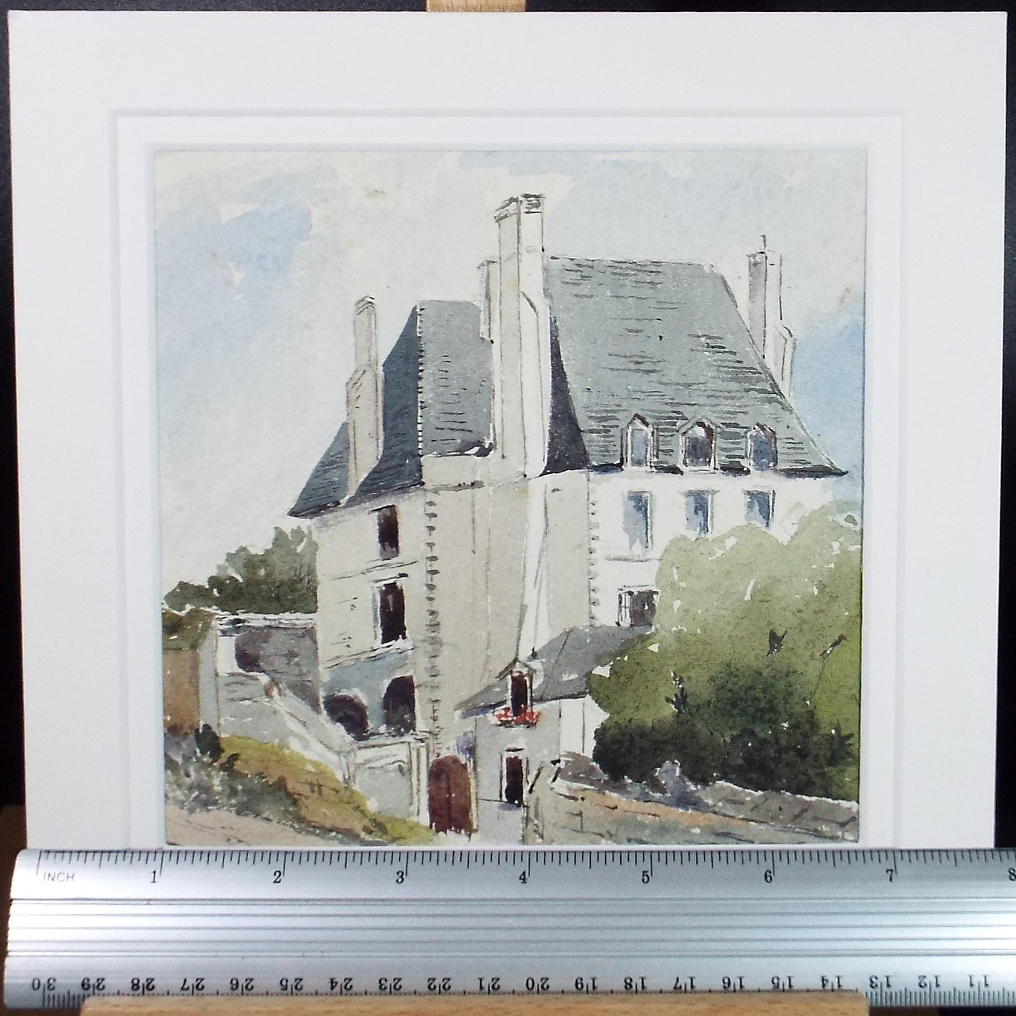 Original Watercolour, 'French Chateau', circa 1920's, unknown artist