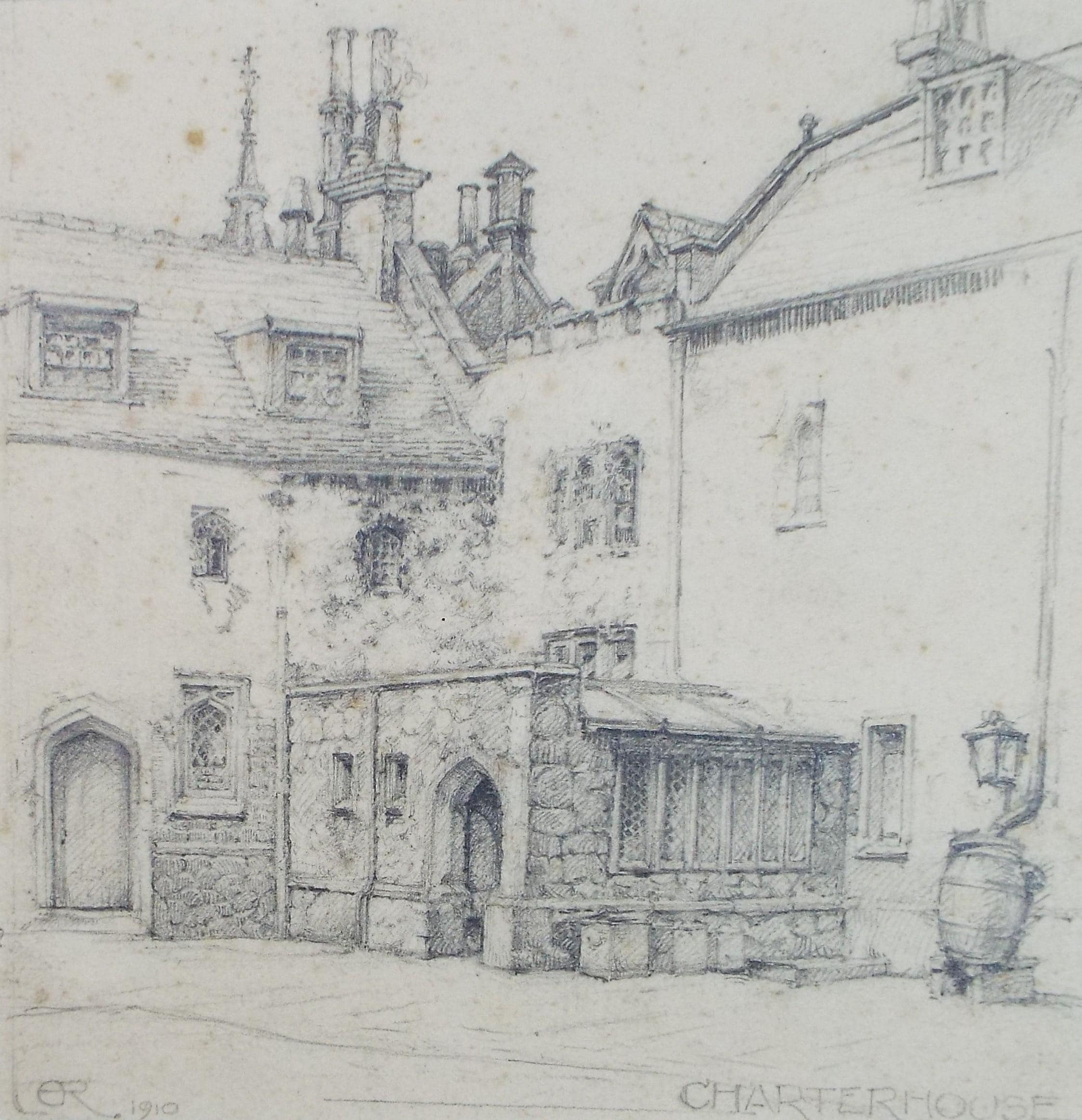 Original Pencil Drawing, 'Chaterhouse', Dated 1910, Initialled E.R.