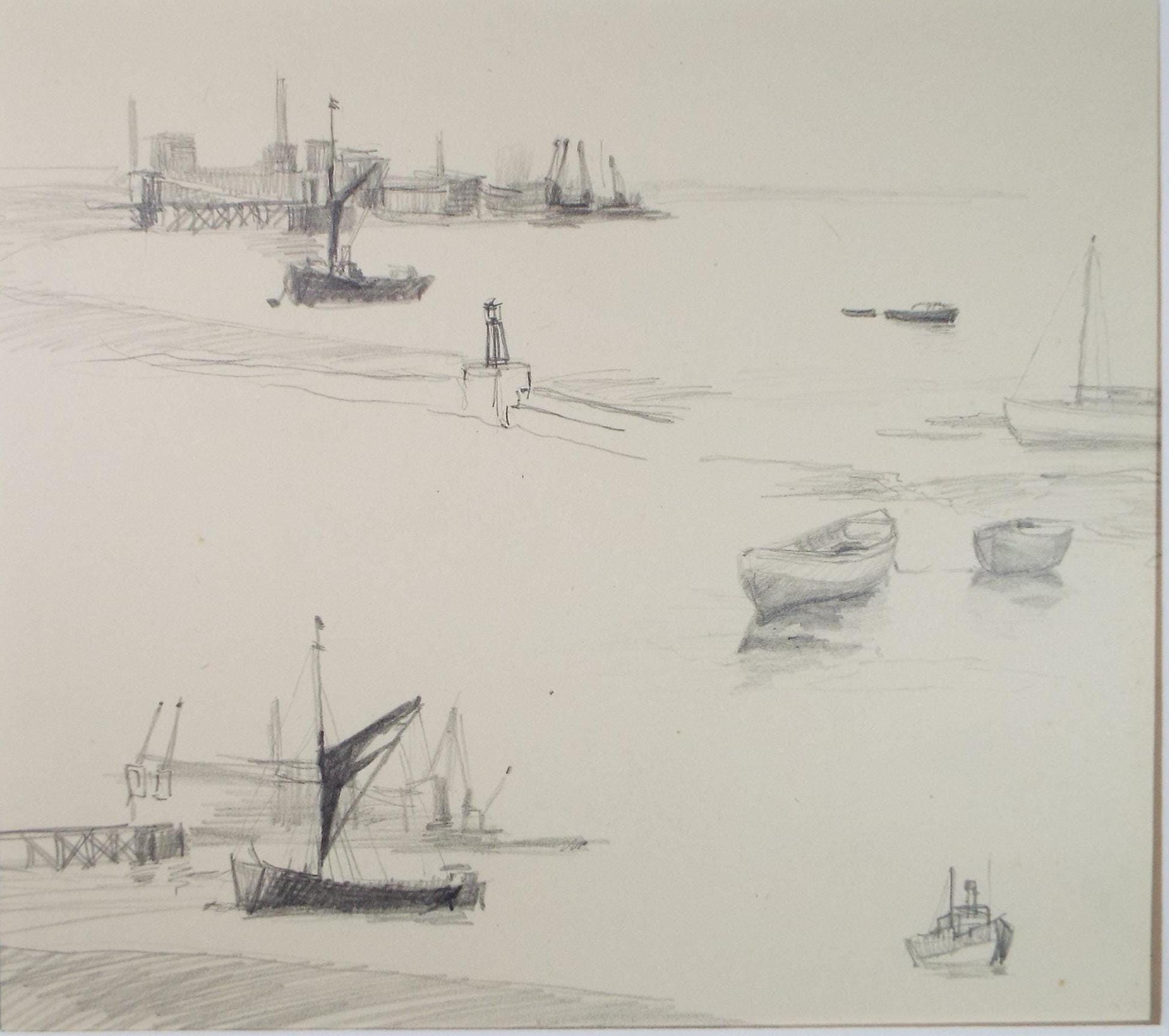 Original Pencil Drawing, 'Aspects of London', Artist Unknown, Circa 1950's