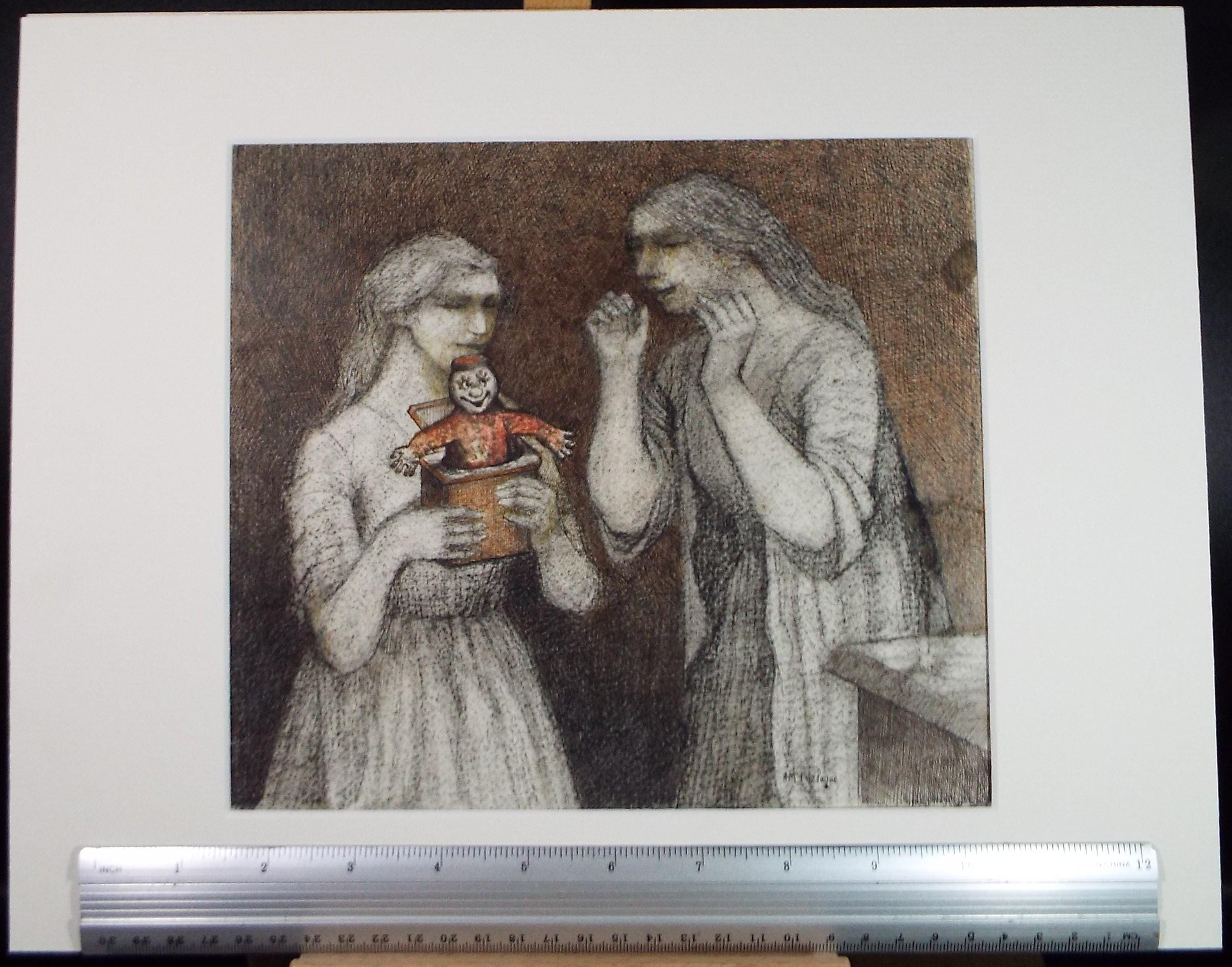 Original Coloured pencil and ink drawing, 'Surprise', c1990s,Alice Mary Fitzpayne (b.1928)