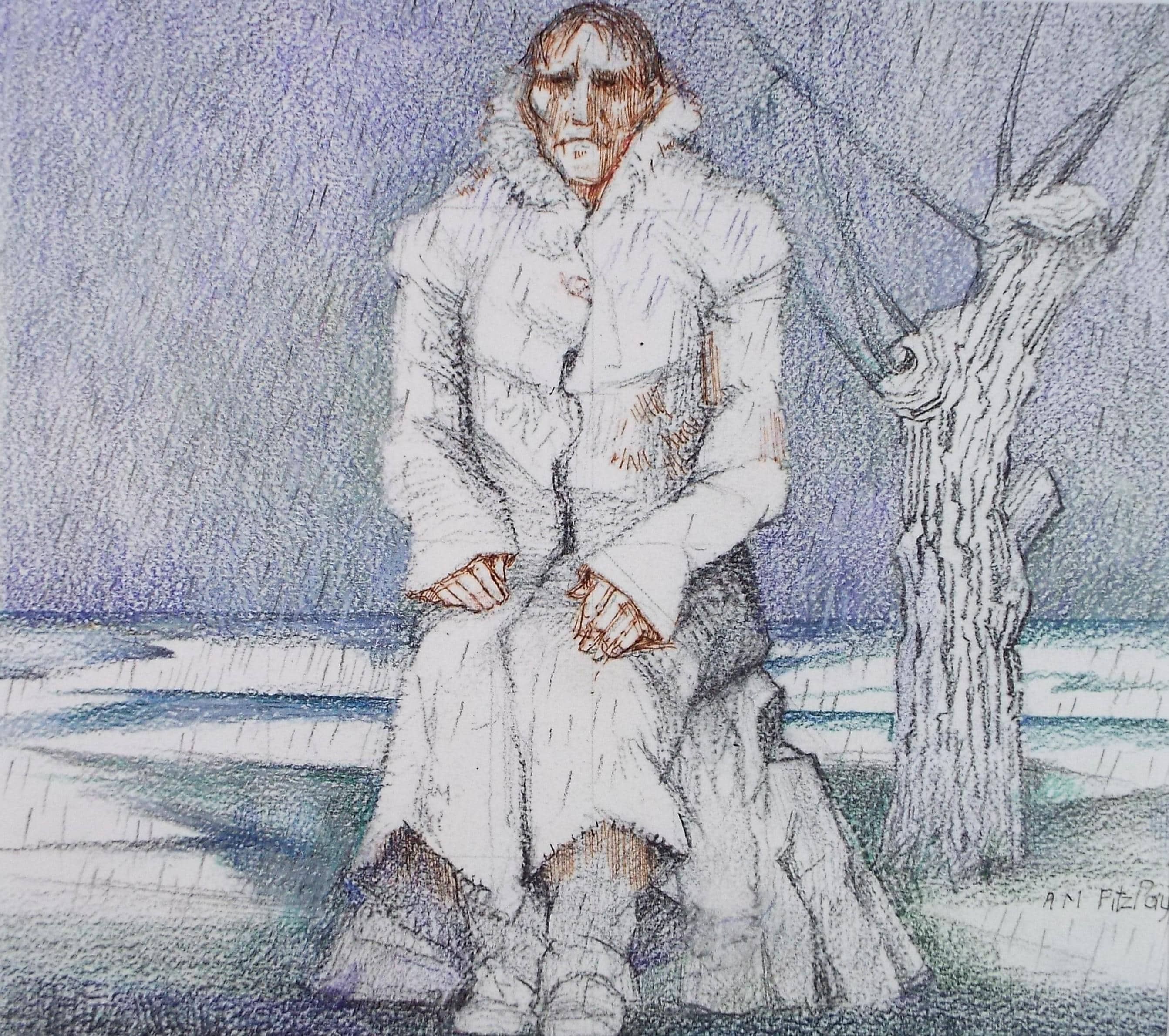Original pencil and ink drawing, 'Woman in a Coat', c1990s,Alice Mary Fitzpayne (b.1928)