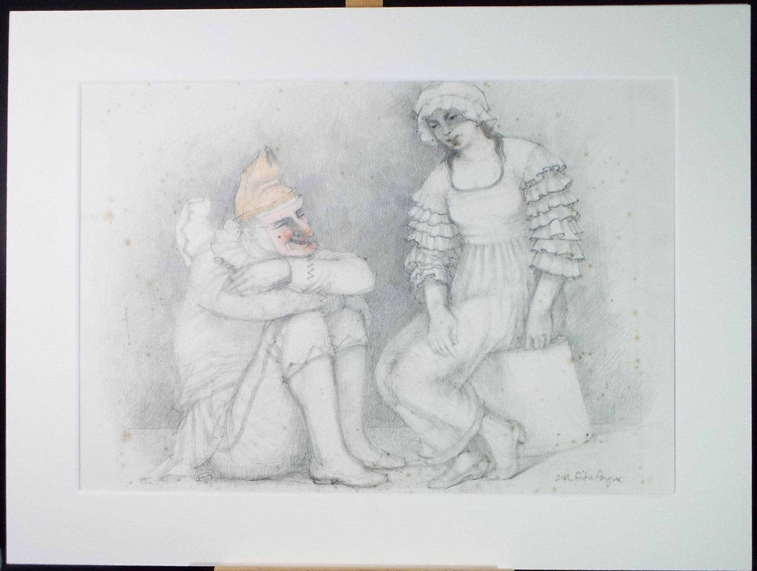 Original coloured pencil Drawing, 'Mr Puch with Judy', c1990s,Alice Mary Fitzpayne (b.1928)