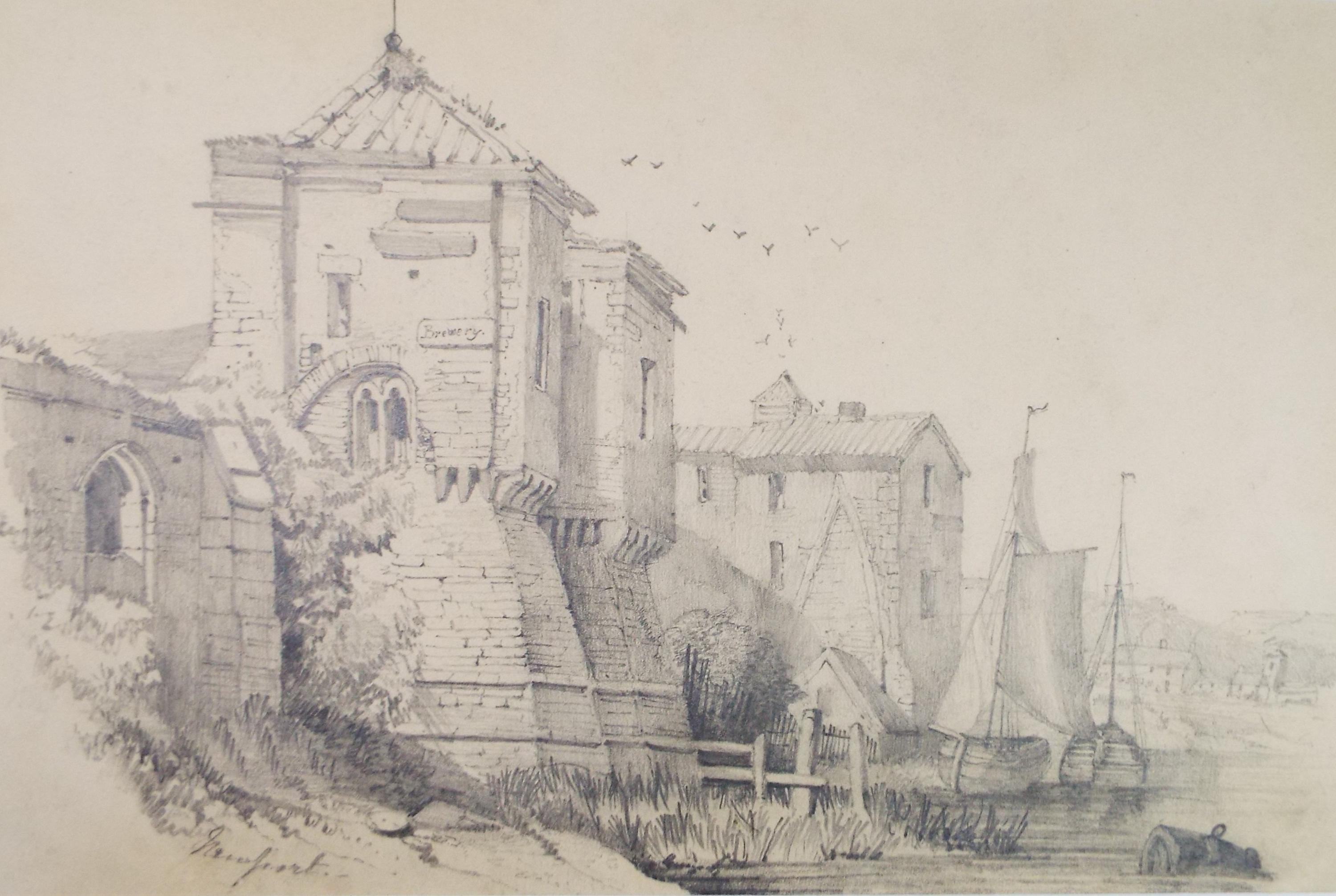 Original Pencil Drawing, 'Riverside Brewery Buildings', Late 19th Century, Artist Unknown
