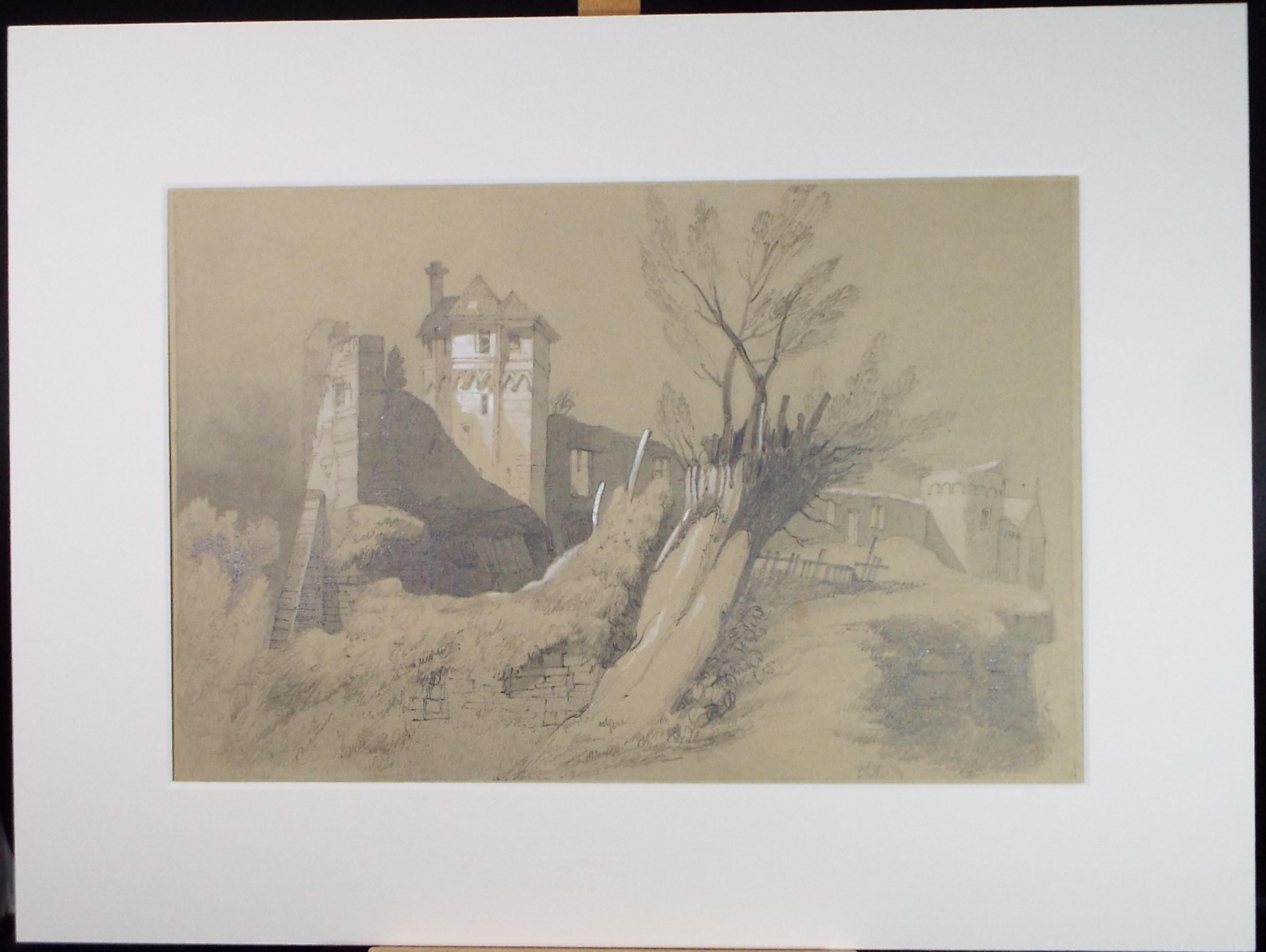 Original Pencil Drawing, 'Ruined Palace', Late 19th Century, Artist Unknown