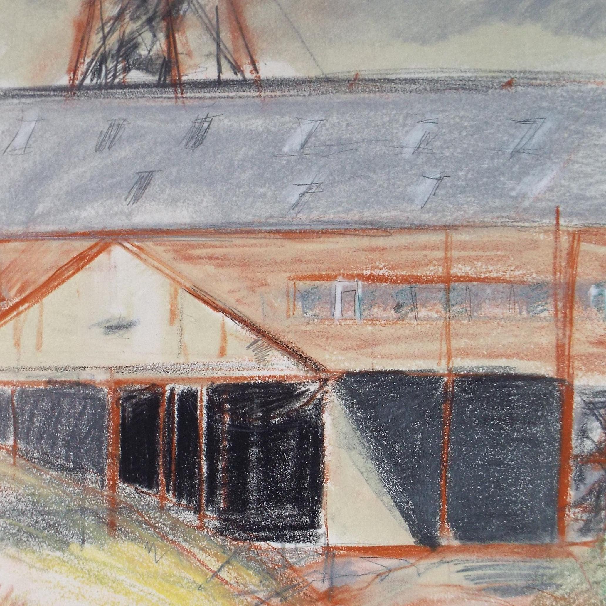 Original Pencil & Crayon Drawing, 'The Mine Workings', Circa 1980's, Thora Clyne (Scottish 1937-2021)