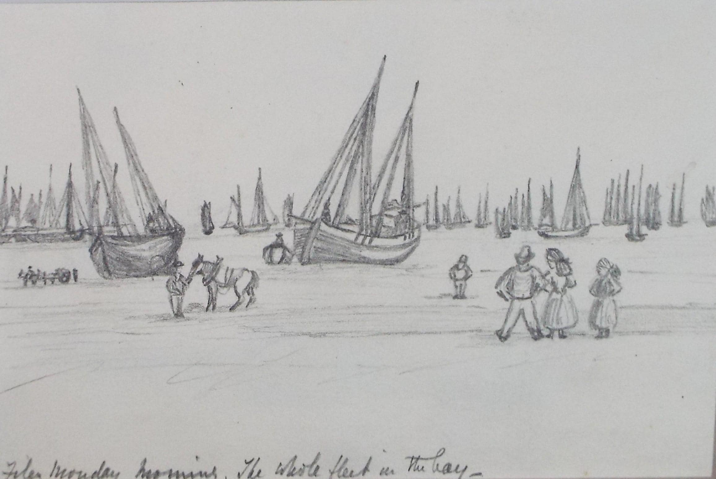 Filey Line Drawing Original Pencil Drawing, 'Filey', Circa 1880's, Artist Unknown