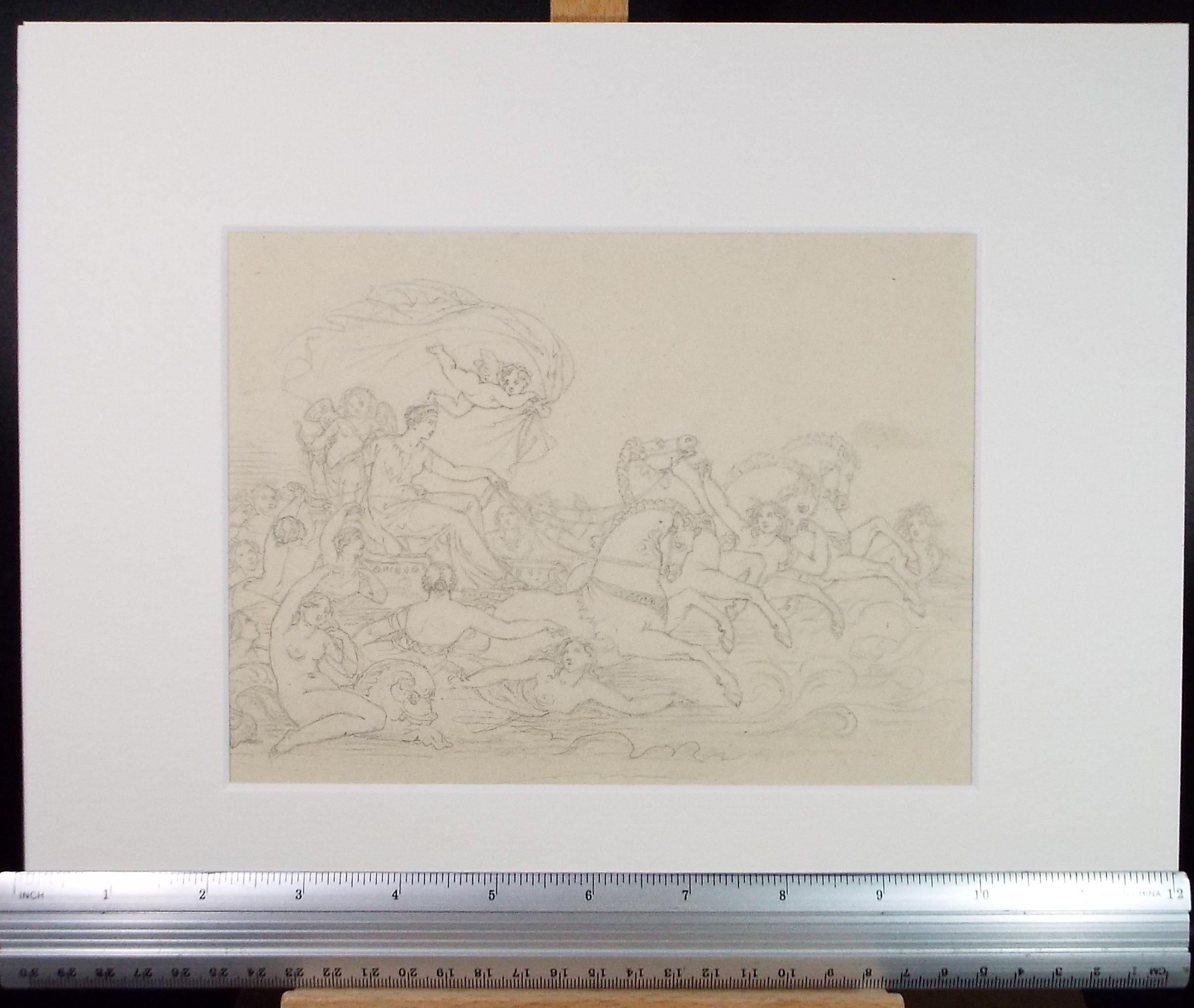 Original Pencil Drawing,'Chariot with female nudes', John Wood (1801-1870), Mid 19th Century