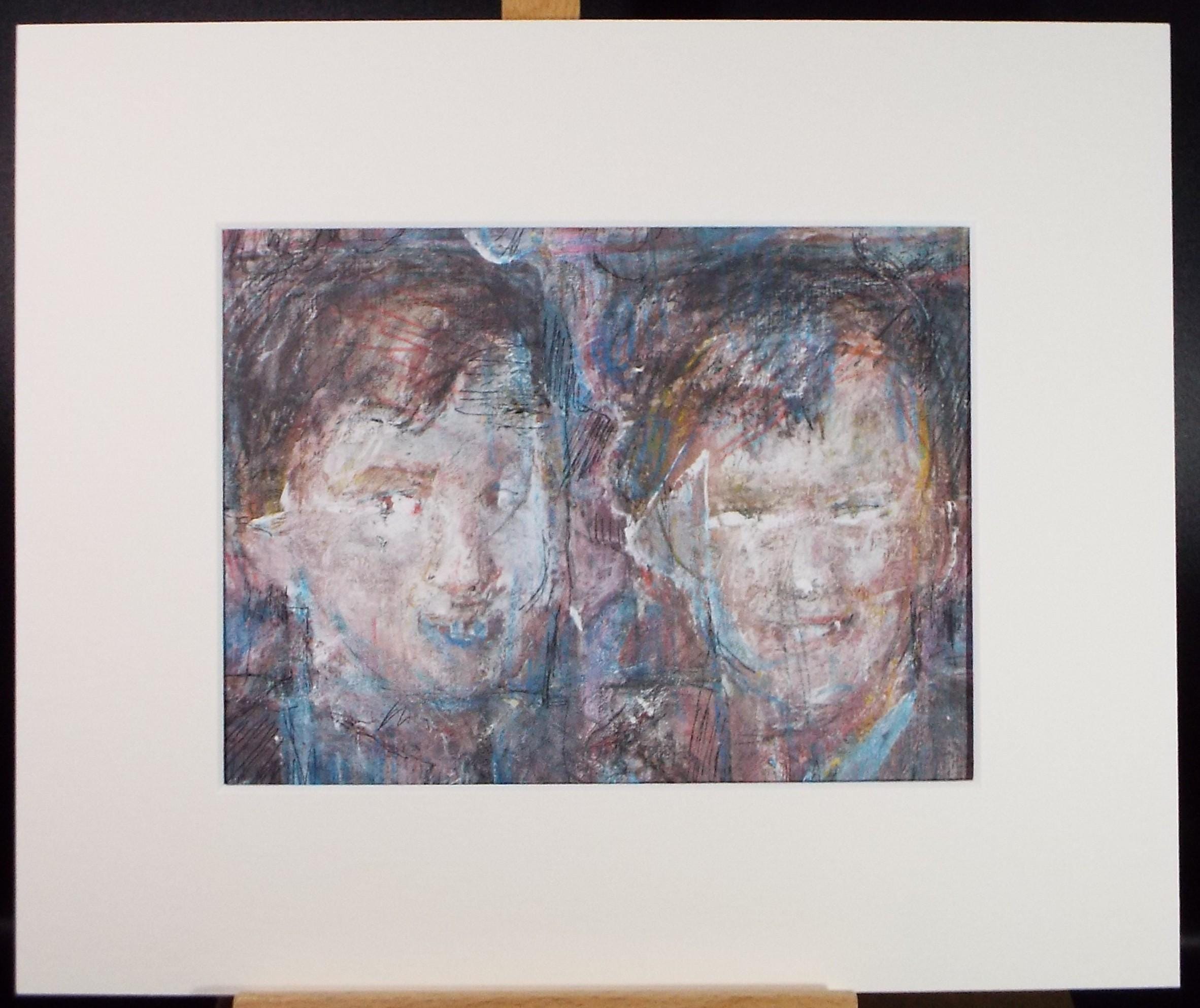 Original mixed media,'Portrait of two boys', circa 1990's, John Gilbey Bowles (1929-2011)