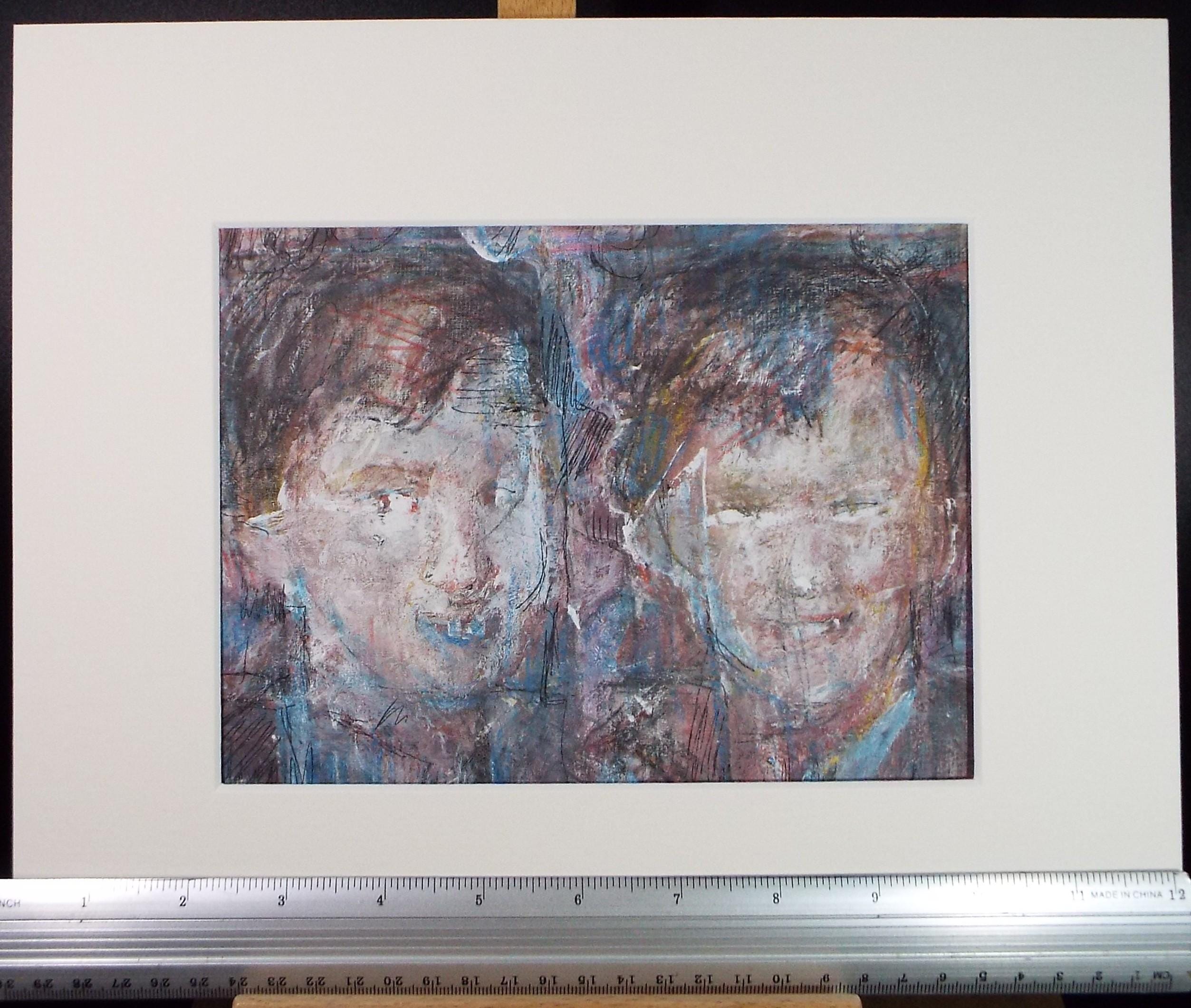 Original mixed media,'Portrait of two boys', circa 1990's, John Gilbey Bowles (1929-2011)