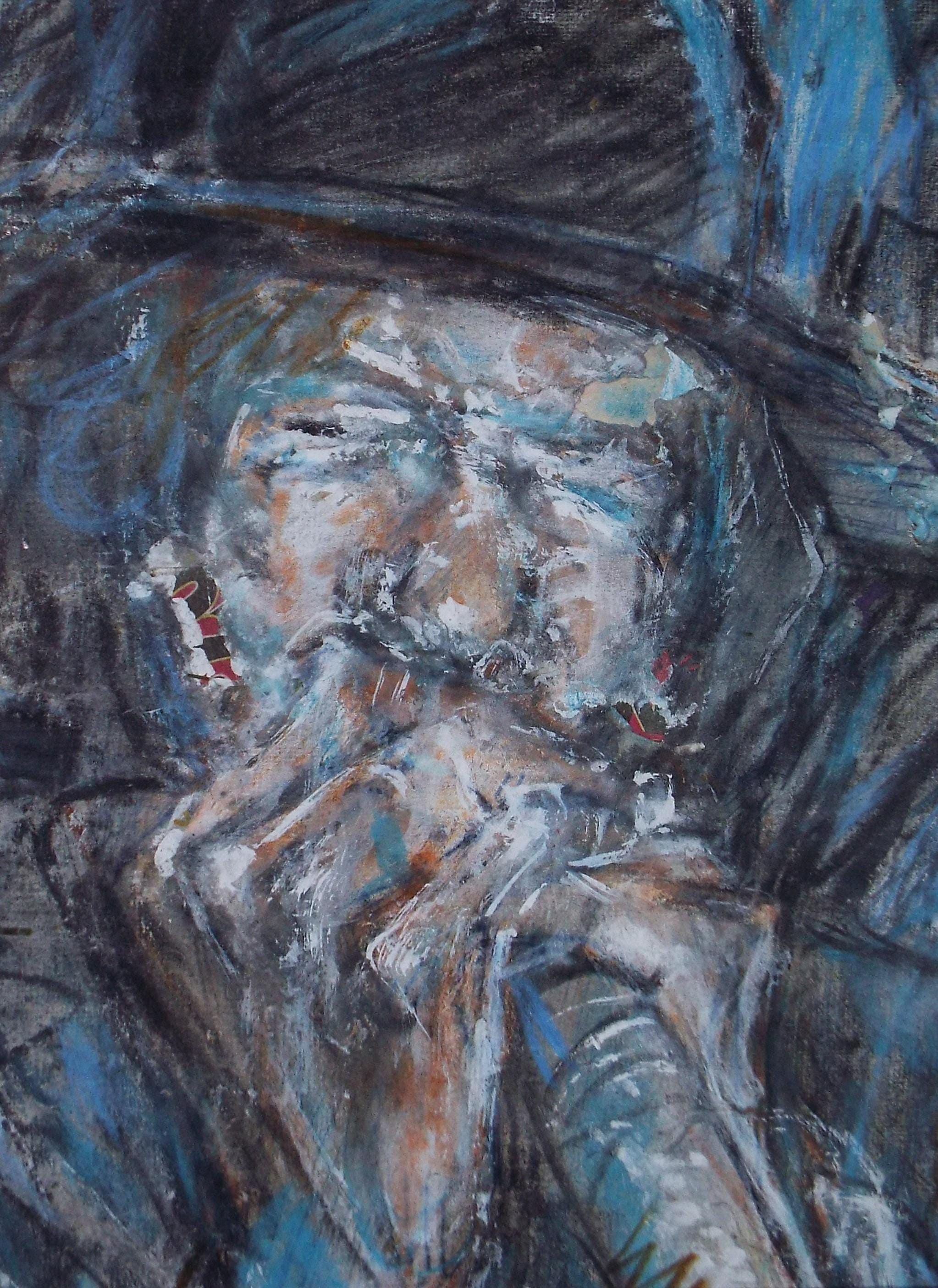 Original mixed media,'Portrait of Junior Wells', circa 1990's, John Gilbey Bowles (1929-2011)