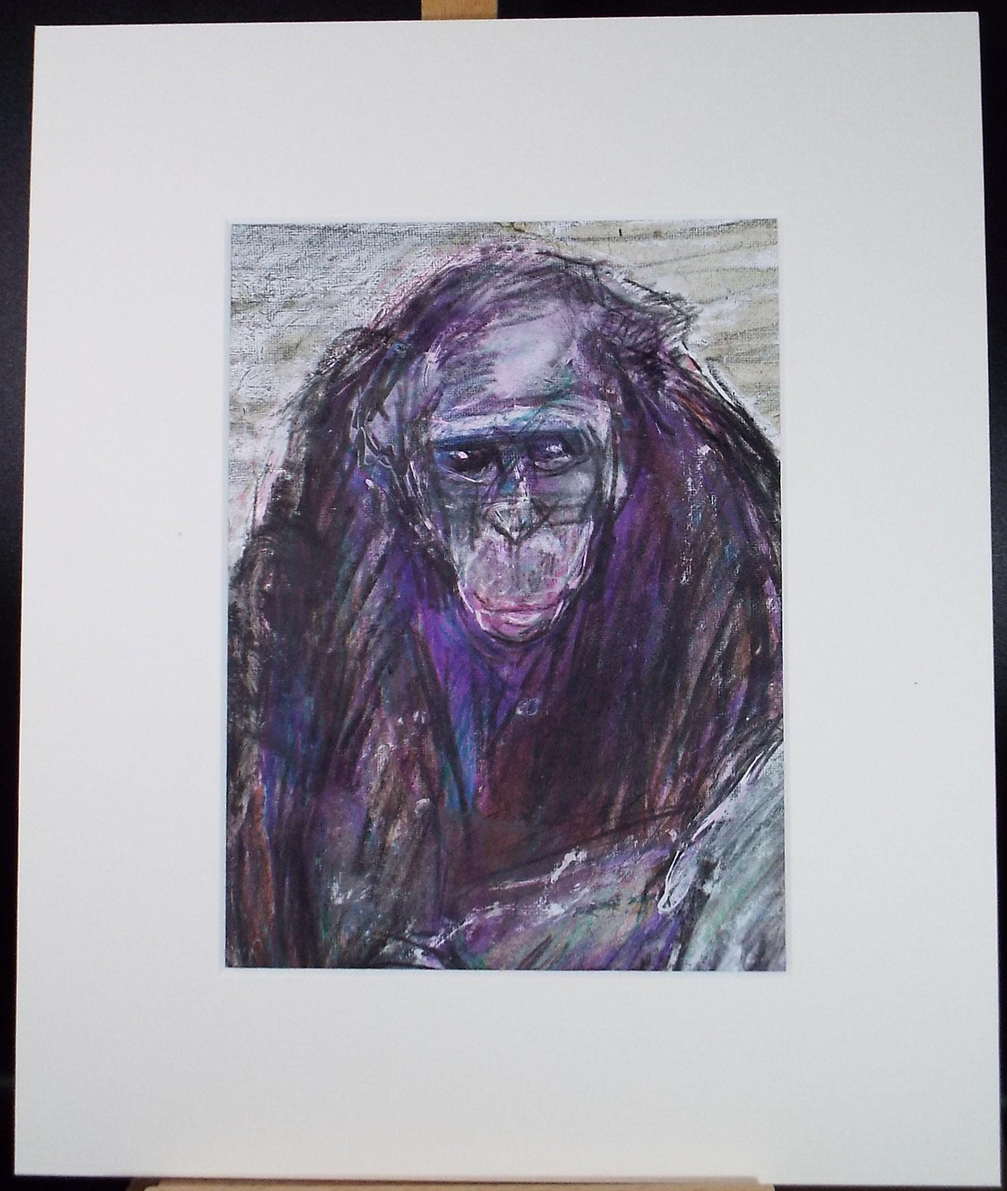 Original mixed media,'Chimpanzee', circa 1990's, John Gilbey Bowles (1929-2011)