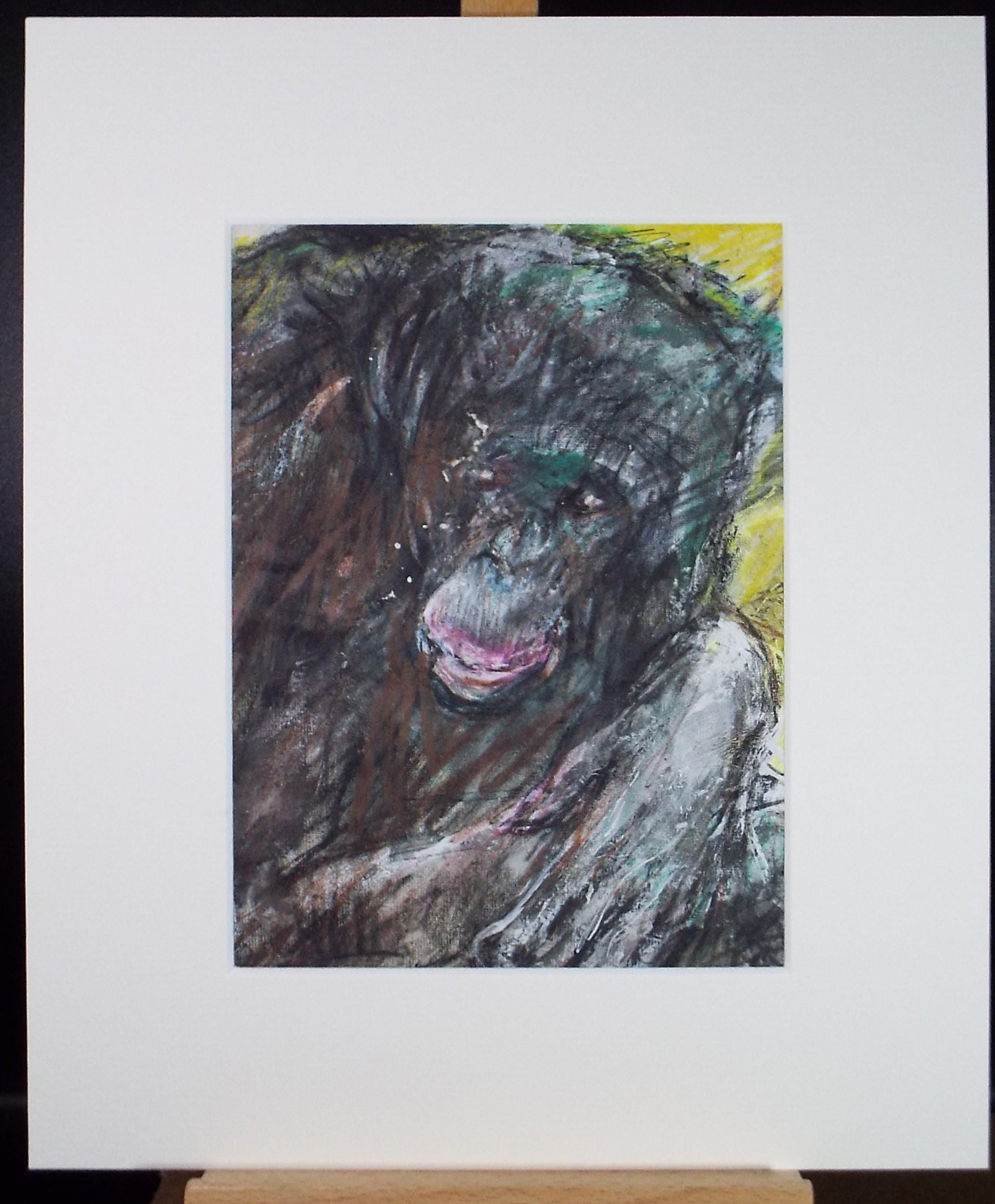 Original mixed media,'Chimpanzee', circa 1990's, John Gilbey Bowles (1929-2011)