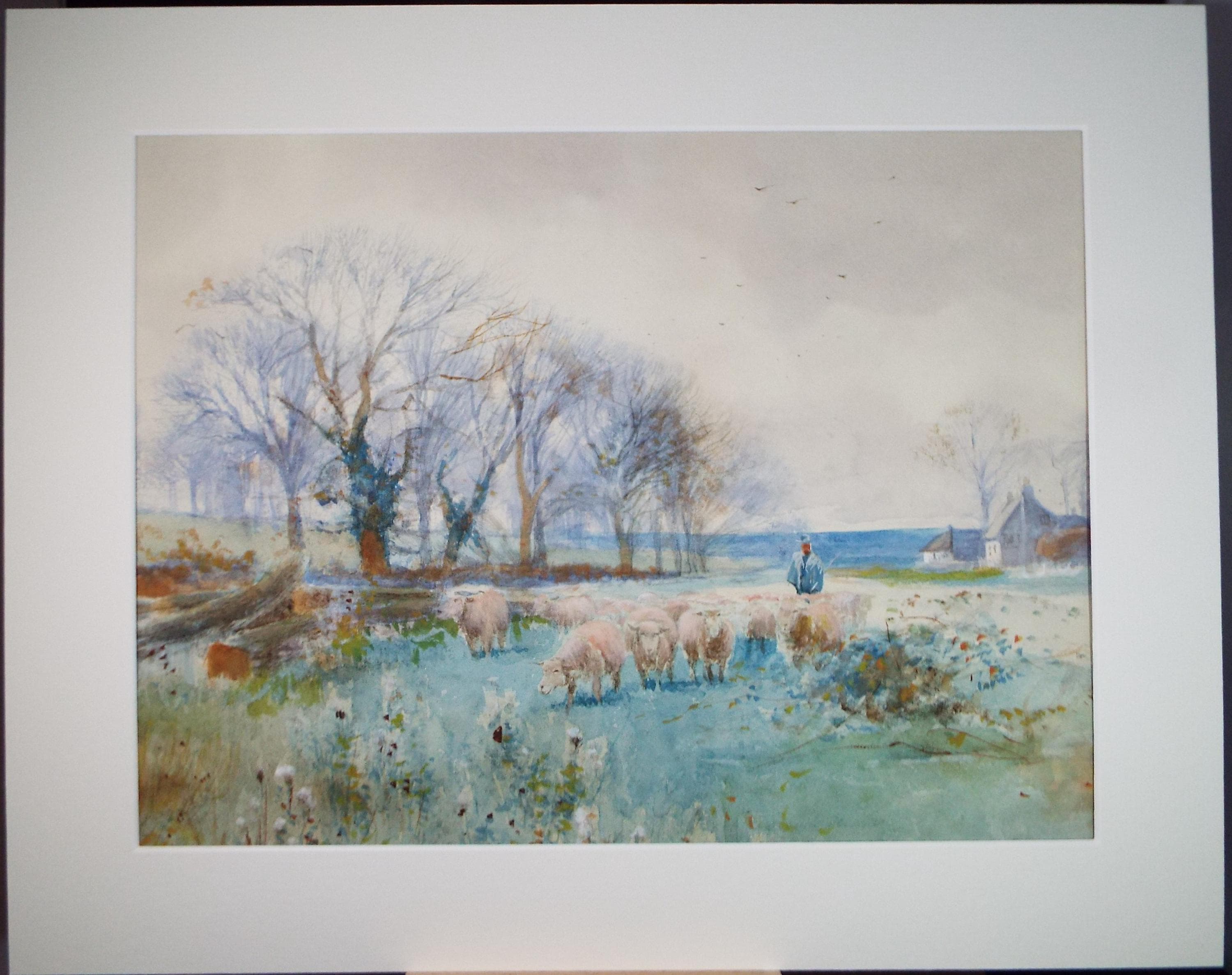 Original Watercolour, 'Herding sheep', Circa 1900, Artist Unknown