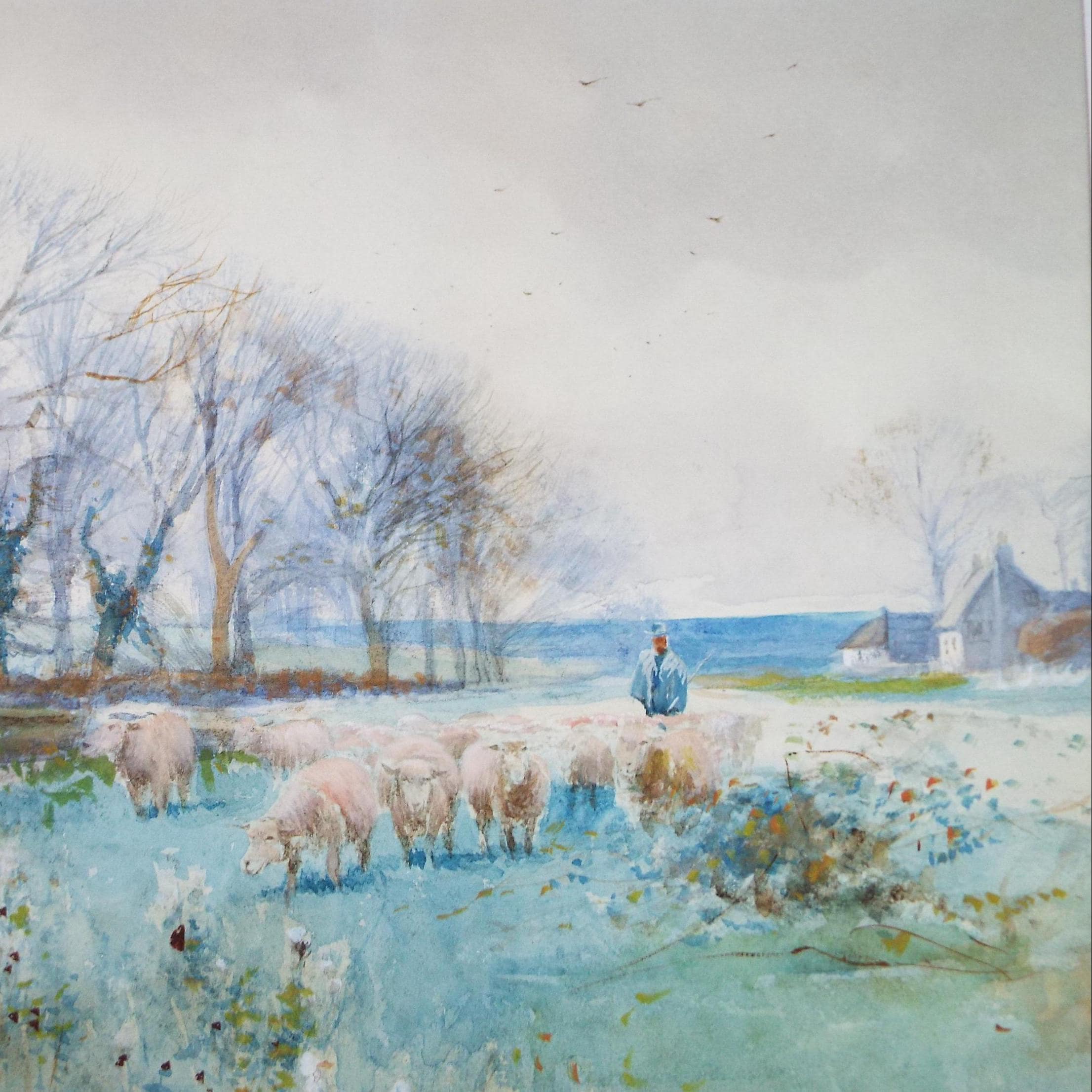 Original Watercolour, 'Herding sheep', Circa 1900, Artist Unknown