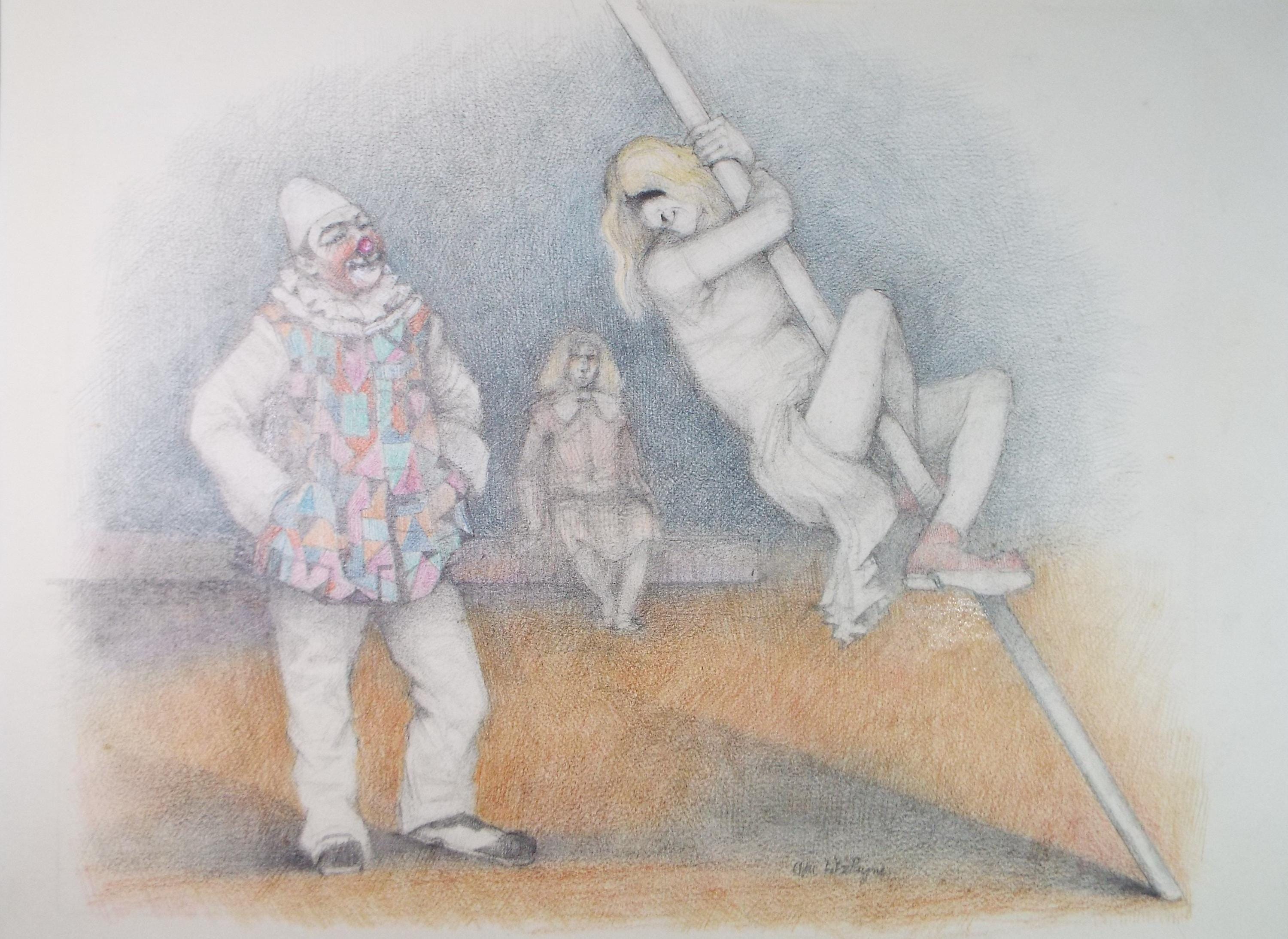 Coloured pencil Drawing, 'Clowns', c1990s,Alice Mary Fitzpayne (b.1928)