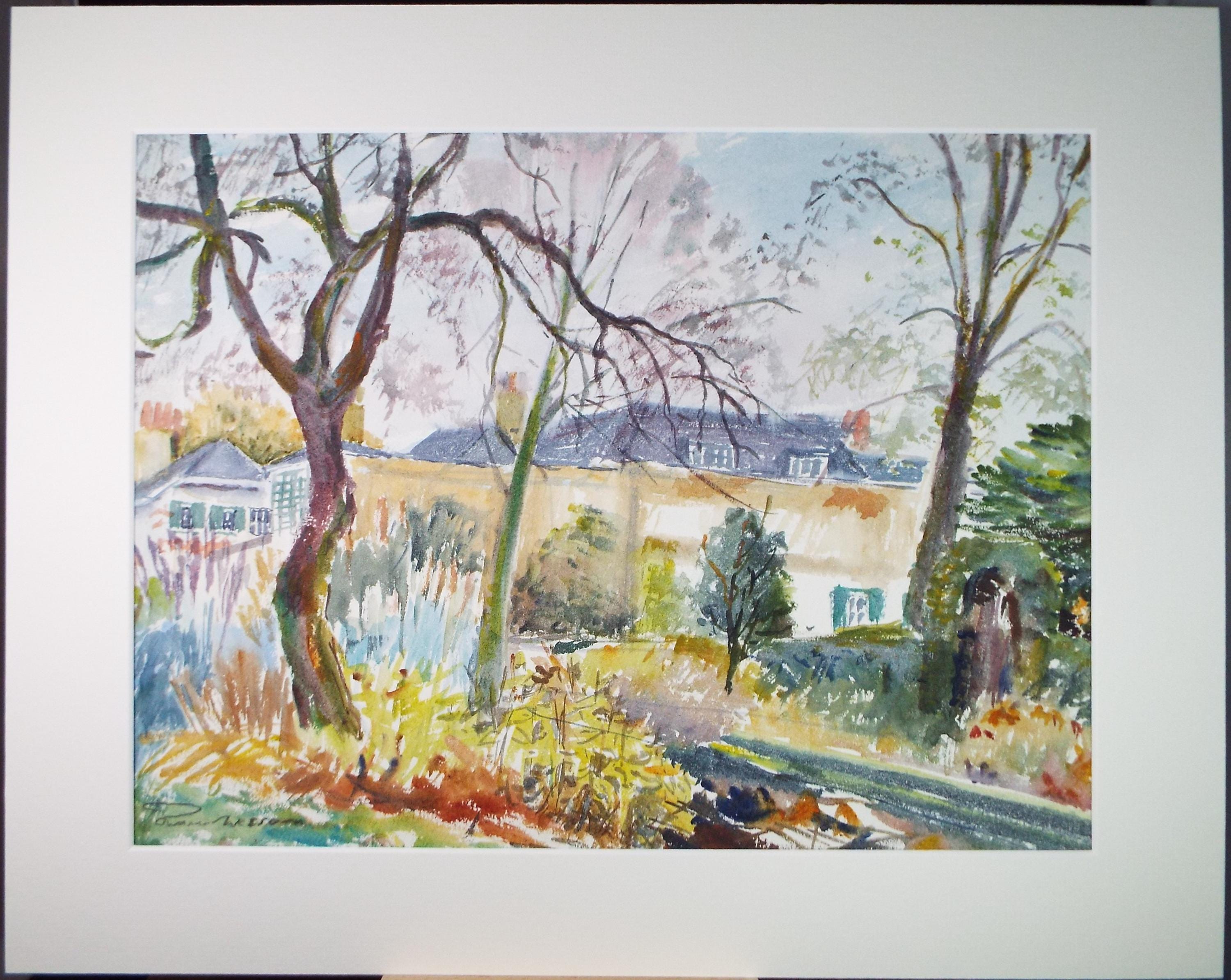 Original Watercolour, 'A Country House in a Lane, circa 1970's, Artist Unknown
