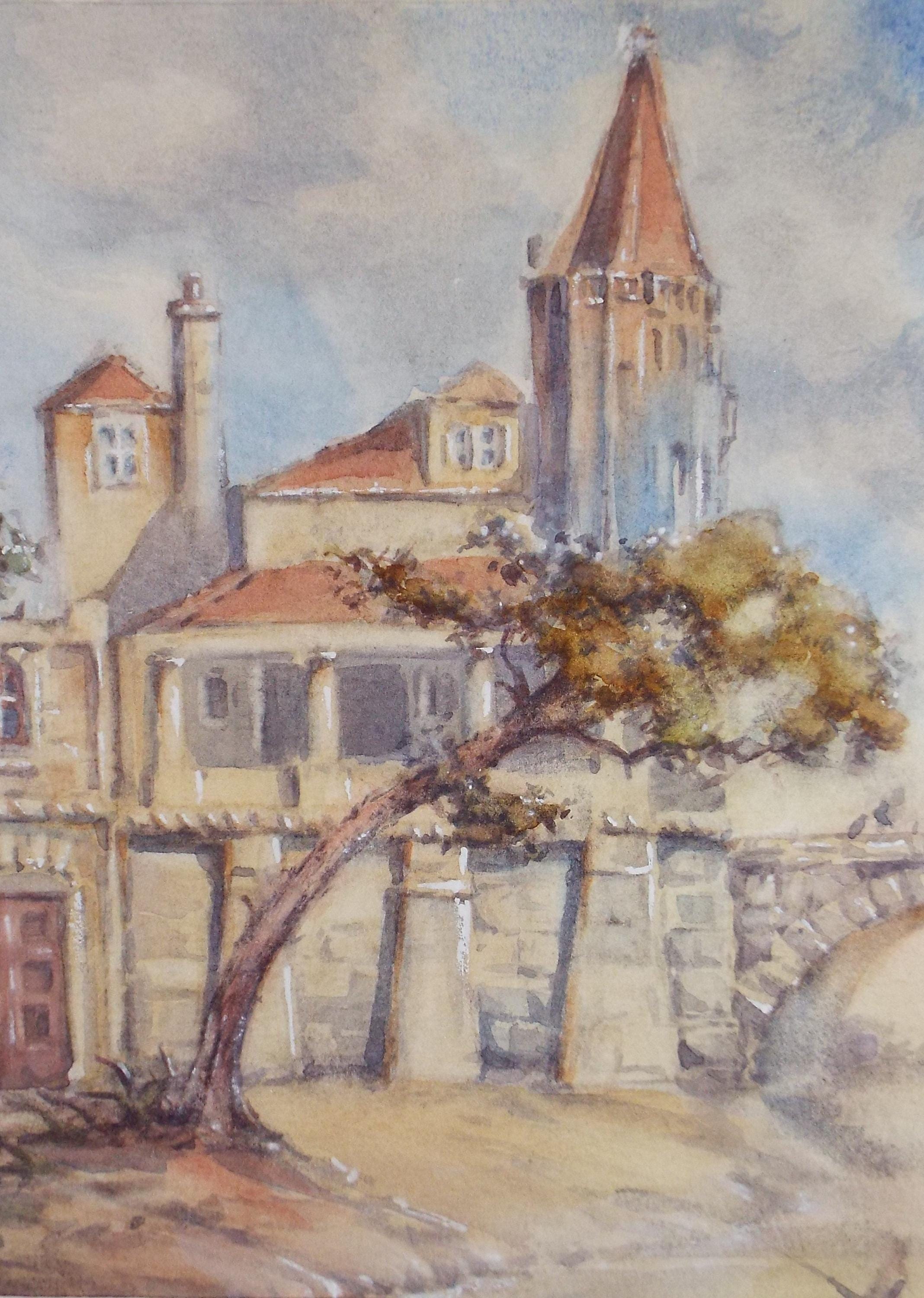 Original Watercolour, 'Riverside Buildings', Late 19th Century, unknown artist