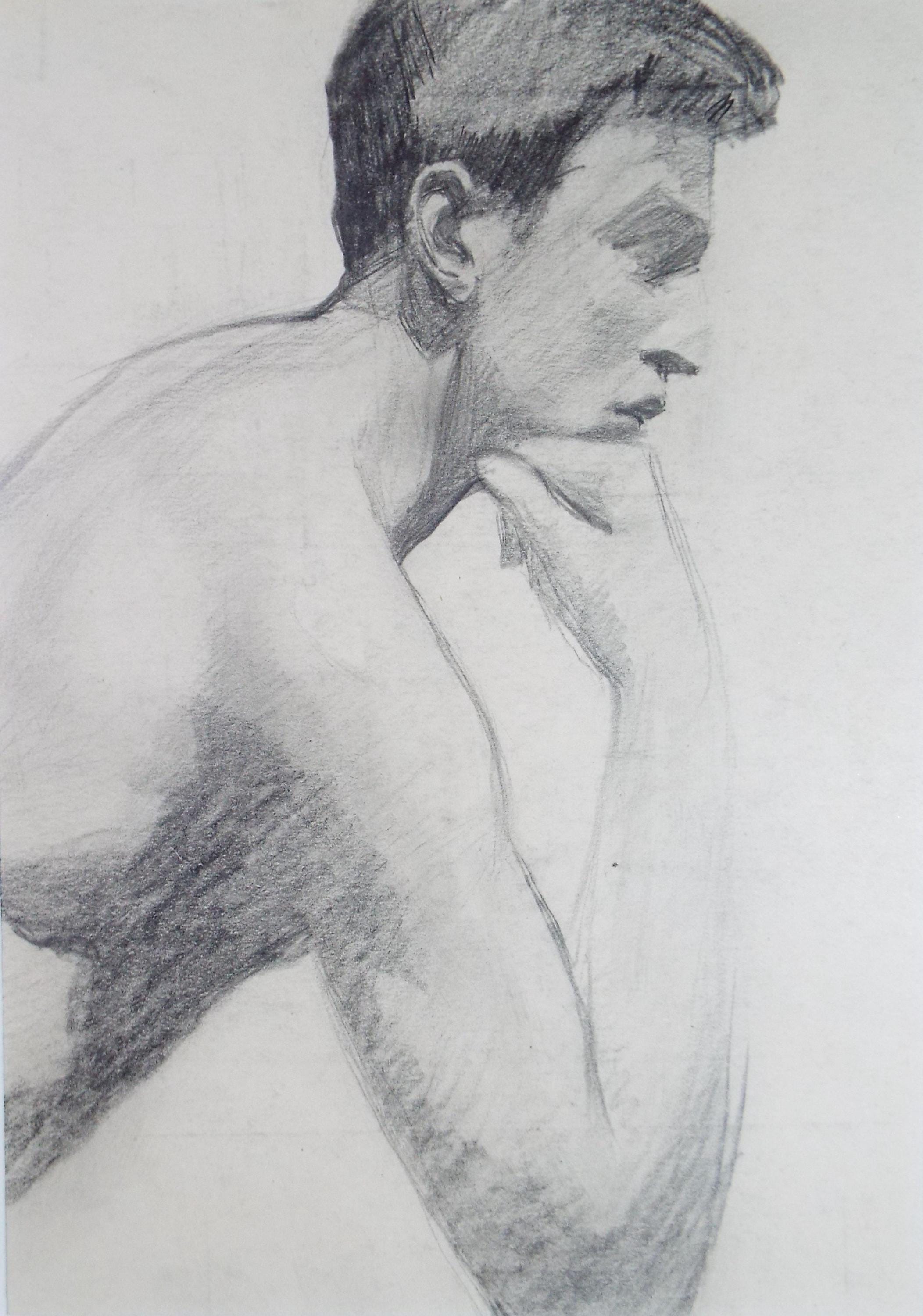 Original pencil Sketch,'Portrait of a Man', Artist unknown, circa 1900